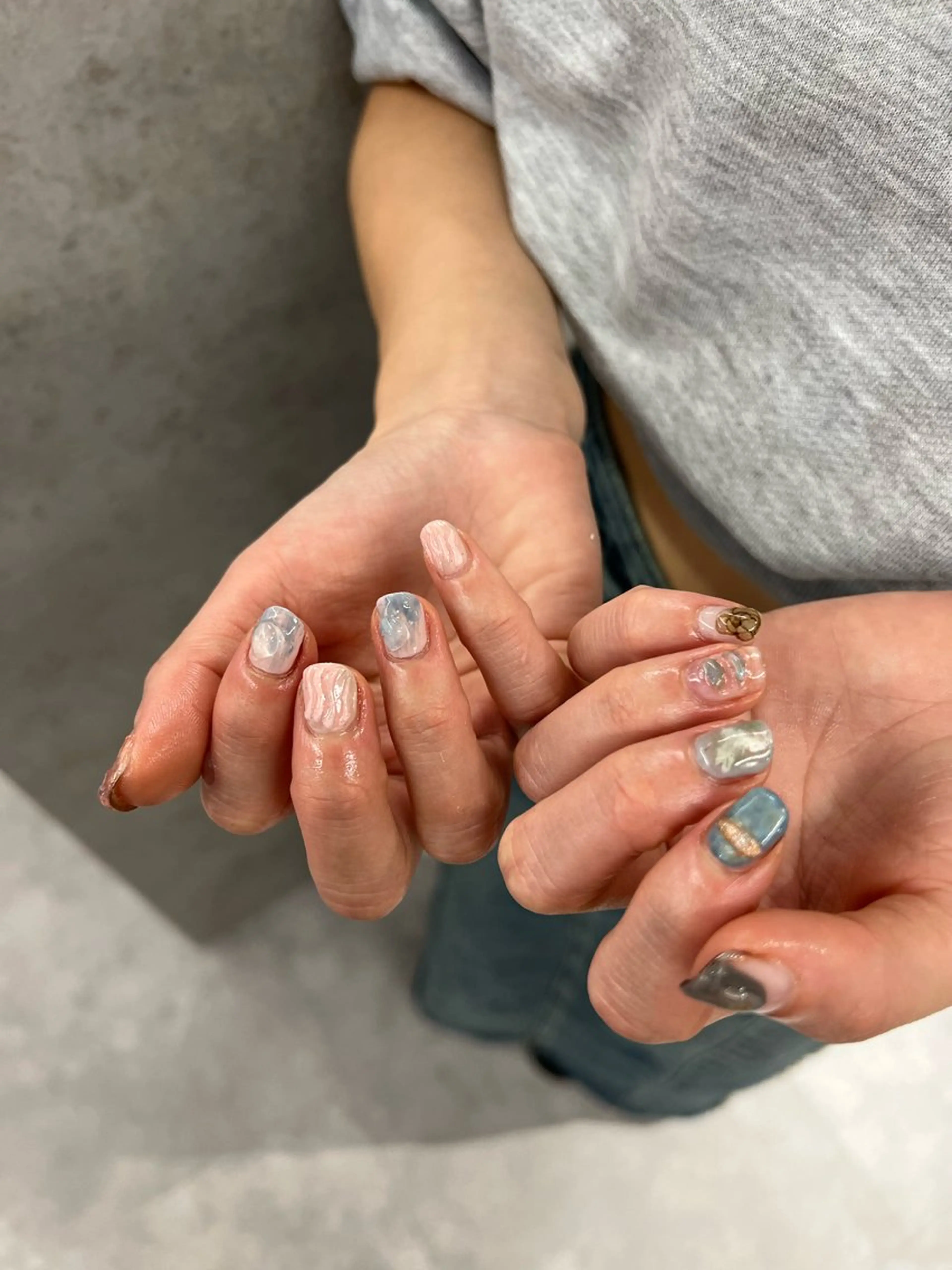 ネイル アートネイル ブルー 持ち込み ピンク ハンドネイル ハンドケア Bana_ Nailのネイルデザイン