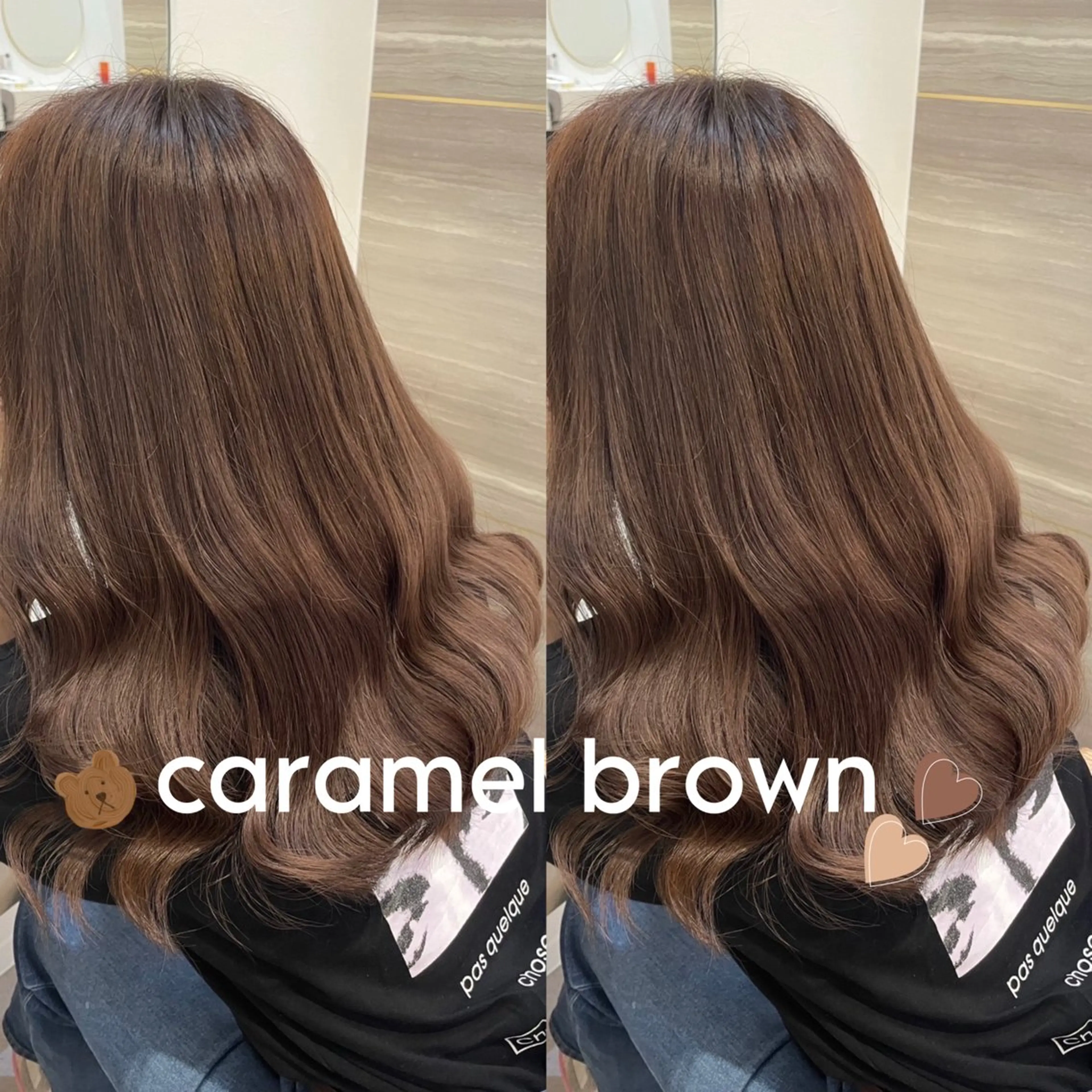 ロング カラー ブラウンカラー キャラメルブラウン ヘアカラー トリートメント lovis ゆうあのヘアスタイル