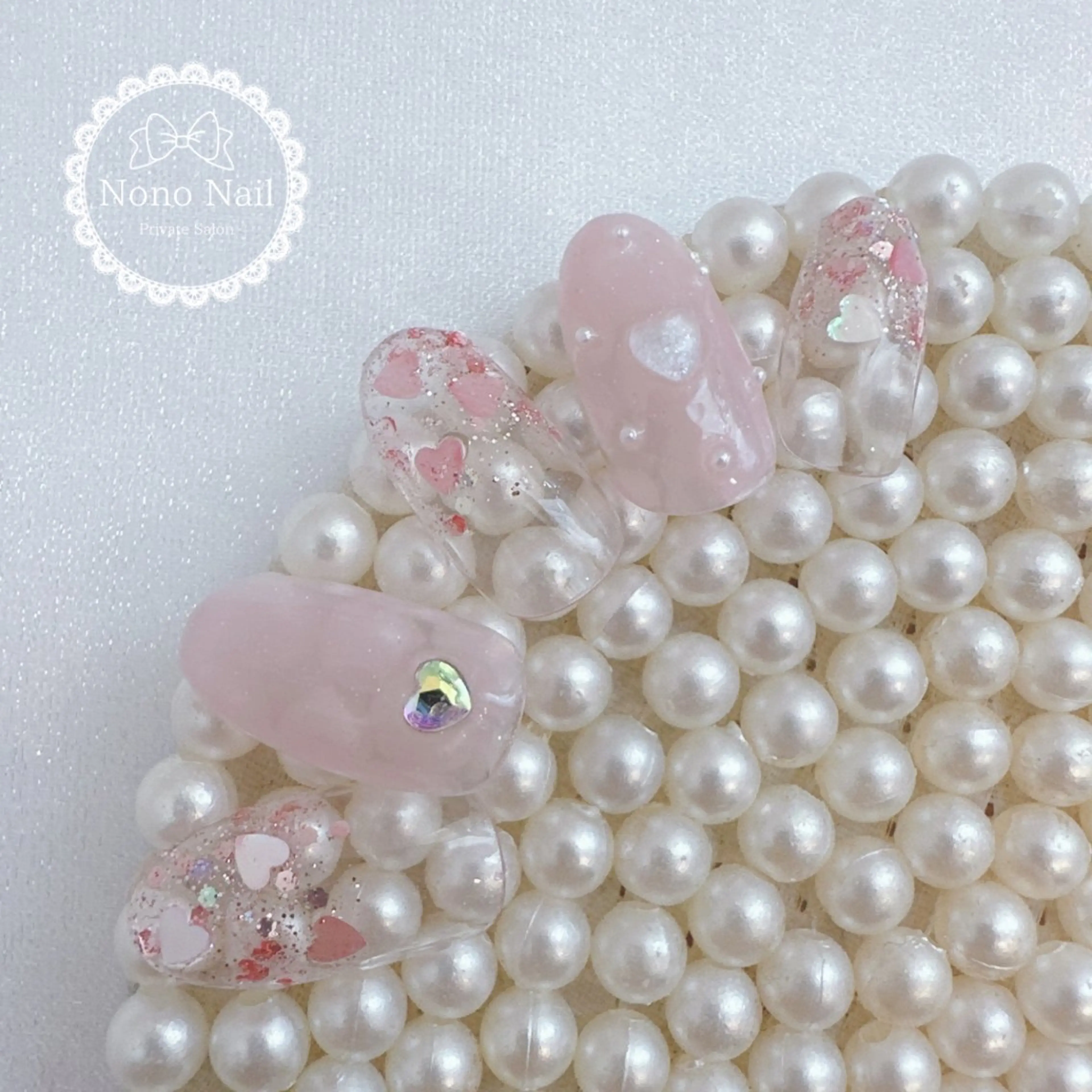 ネイル ハート ラメ(グリッター) ピンク シンプルネイル バレンタイン ハンドネイル Nono Nail ノノネイルのその他イメージ