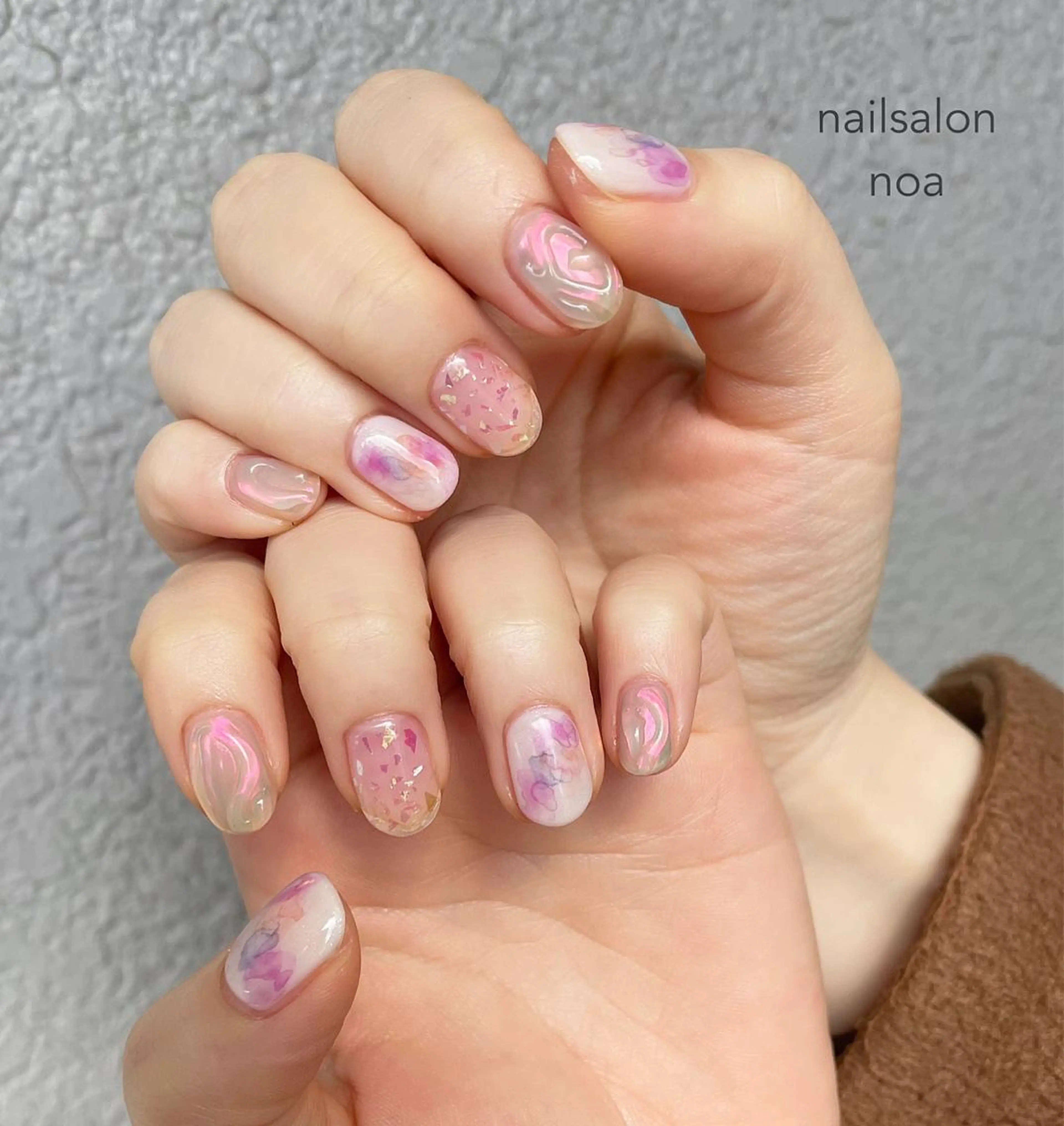 ネイル アートネイル オーロラネイル カジュアル ジェルネイル 氷ネイル・うるうるネイル nailsalon noa所属・nailist sakiのネイルデザイン