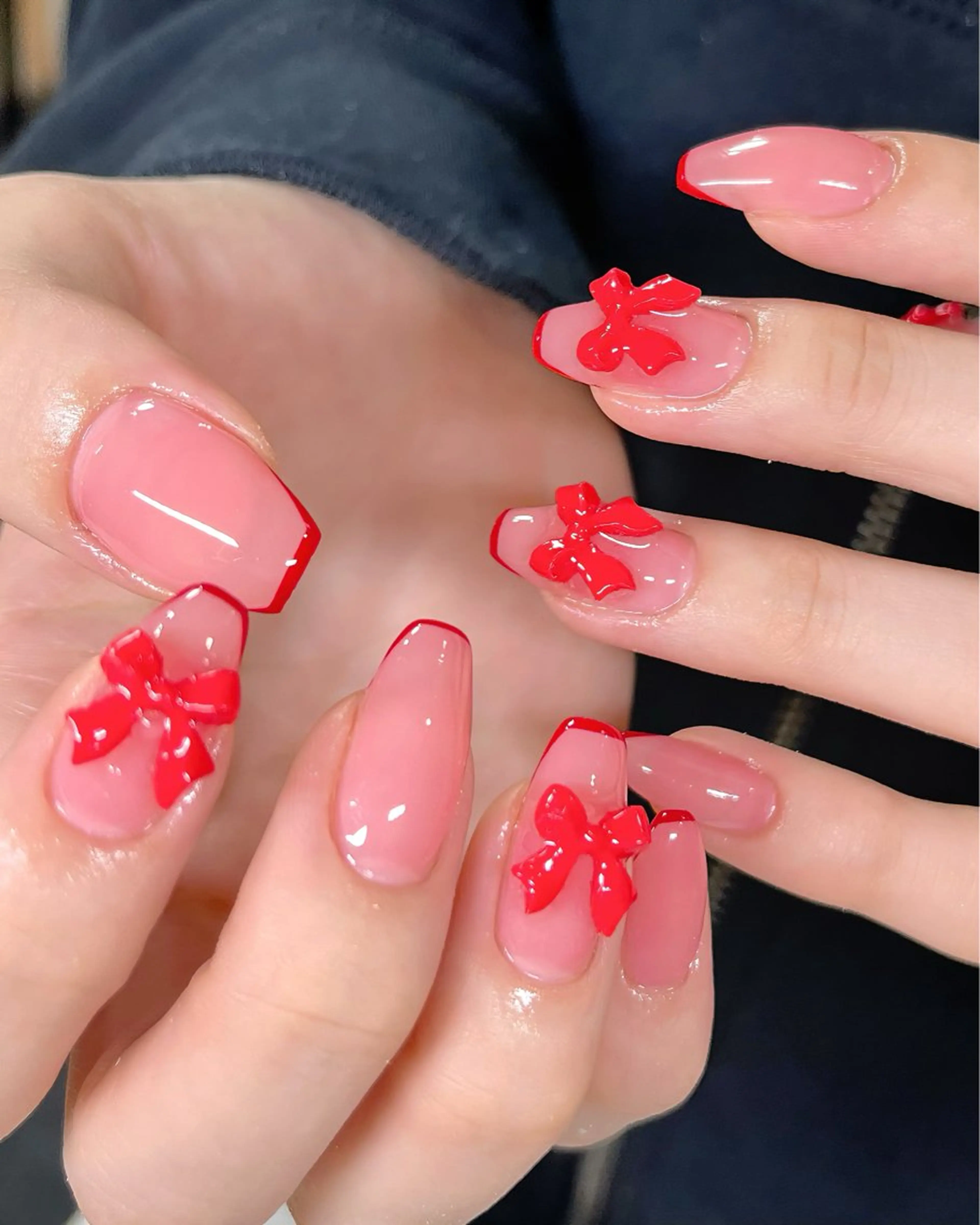 ネイル ハート マグネットネイル ミラーネイル ネイビー 赤色 ハンドネイル 🫧OPELIA NAIL渋谷🫧のネイルデザイン