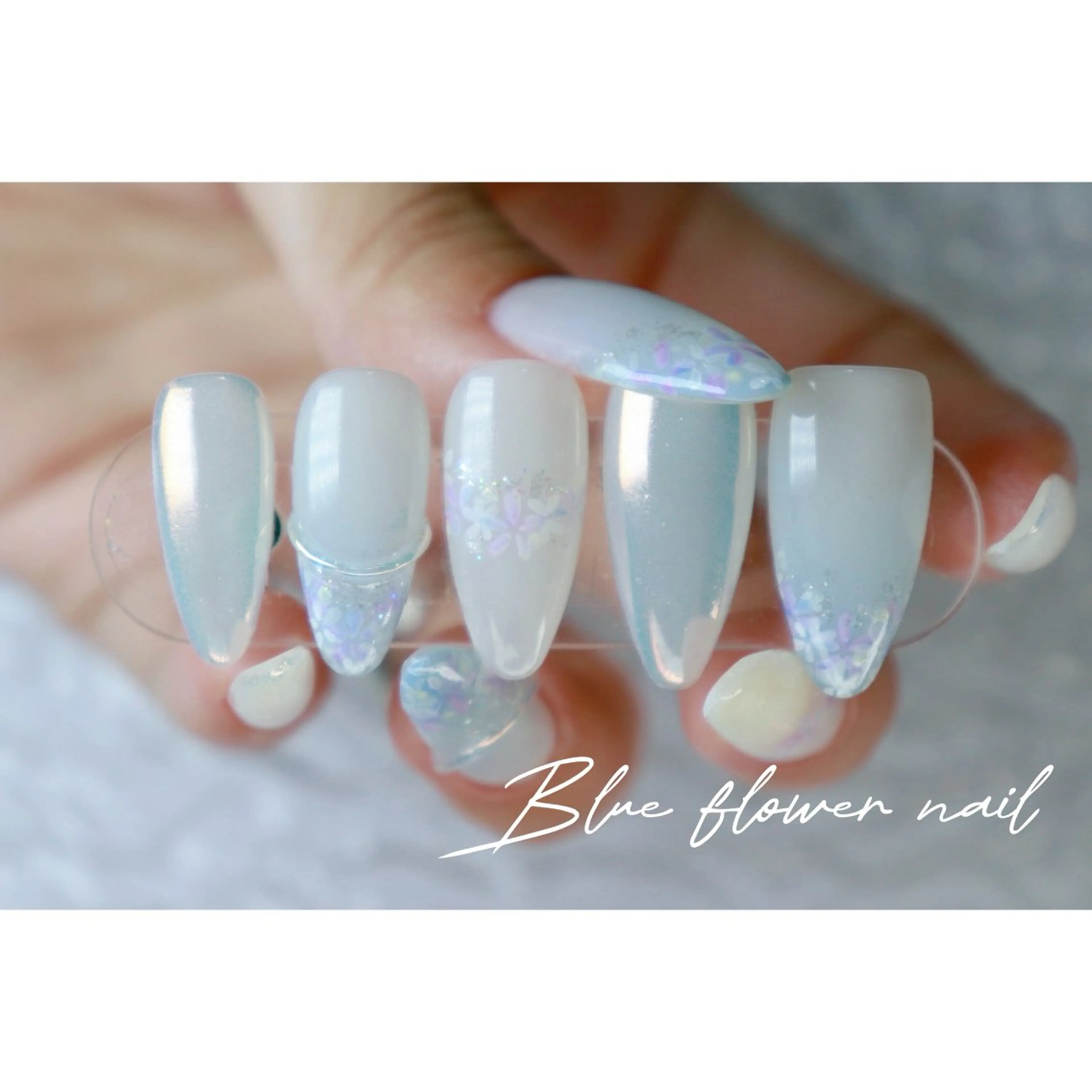 ネイル ブルー フラワーネイル ハンドネイル ハンドケア mapple nailのネイルデザイン