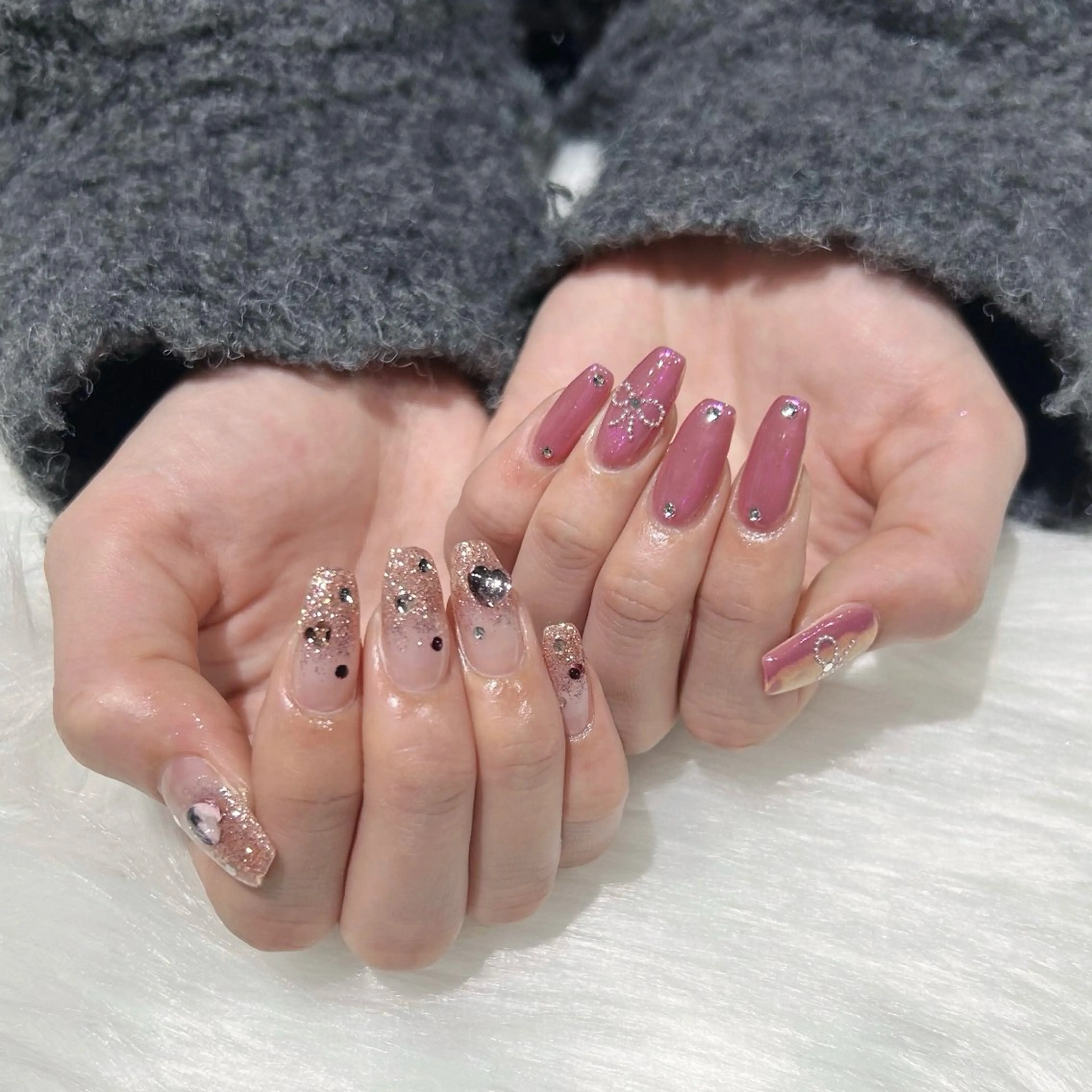 ネイル オーロラネイル グラデーション ハート キラキラネイル ラメ(グリッター) ハンドネイル Keli Nailのネイルデザイン