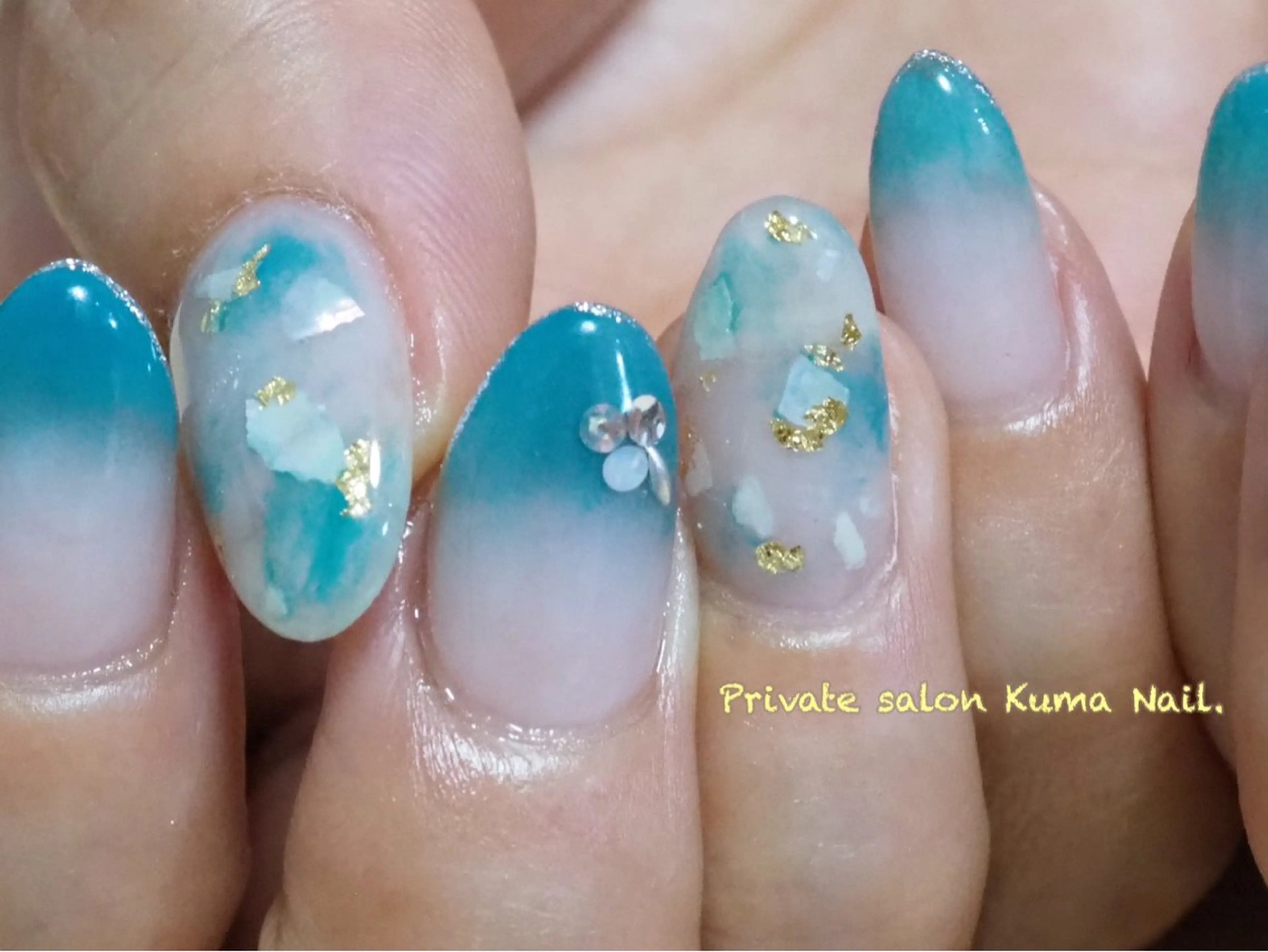 ネイル ブルー グラデーション グリーン ニュアンスネイル 夏ネイル 藤が丘/守山/長久手 Kuma Nailのネイルデザイン