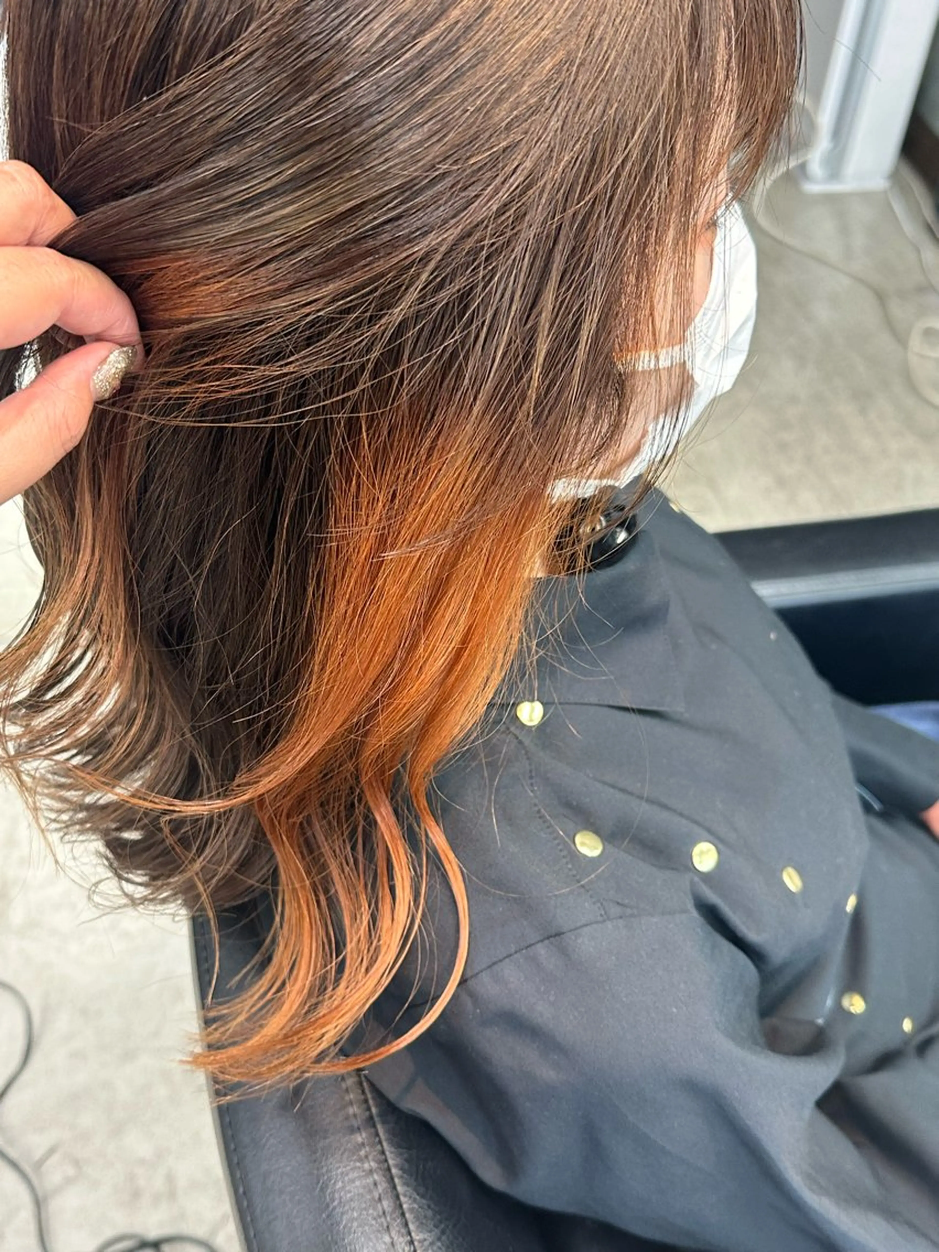 セミロング カラー ブリーチ オレンジ カット ヘアカラー トリートメント 🩵透明感/高発色 /難波/北原佑記🌸のヘアスタイル