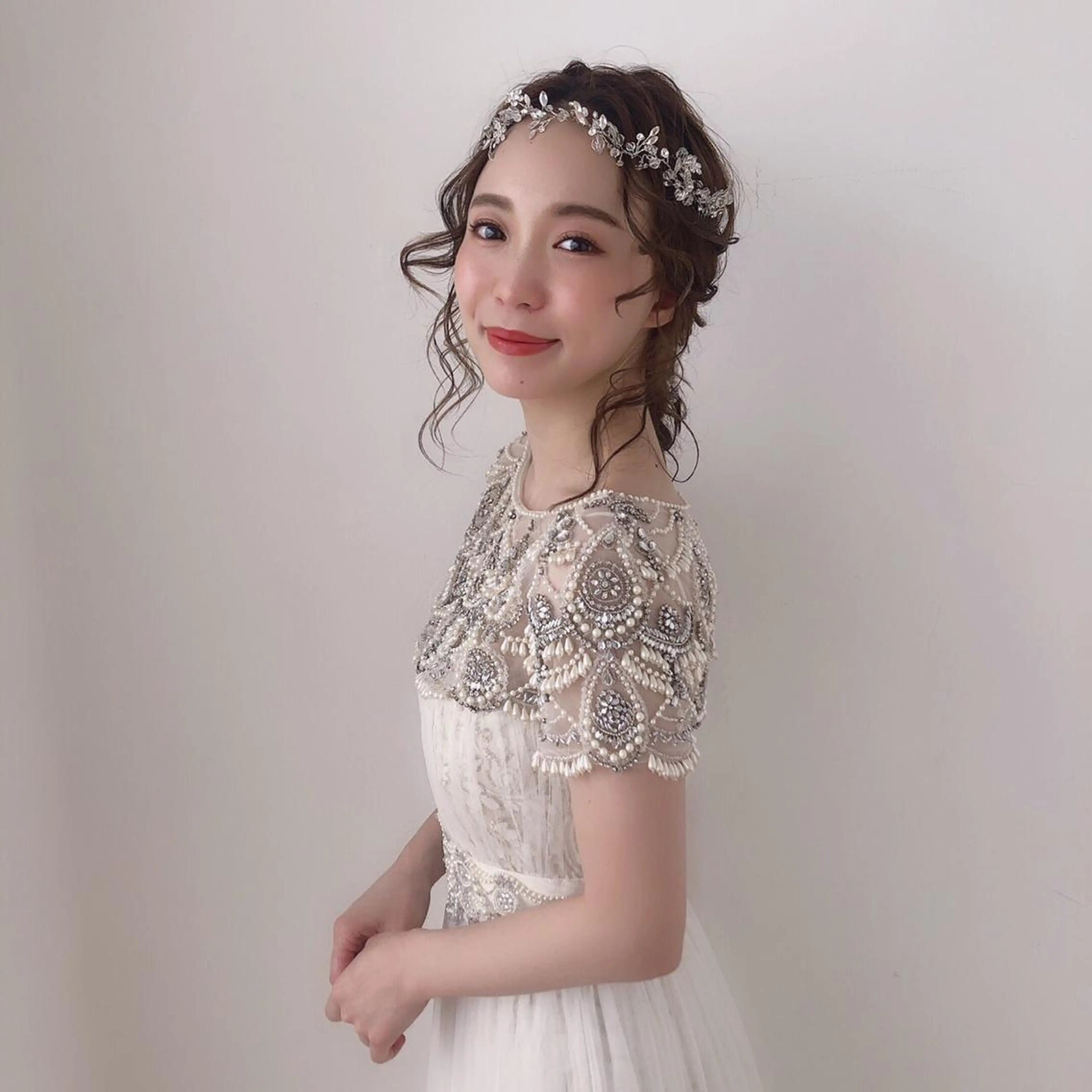 セミロング ヘアアレンジ 結婚式・ブライダル ALVAREZ BARBER SHOP所属・takebuchi harukaのヘアスタイル
