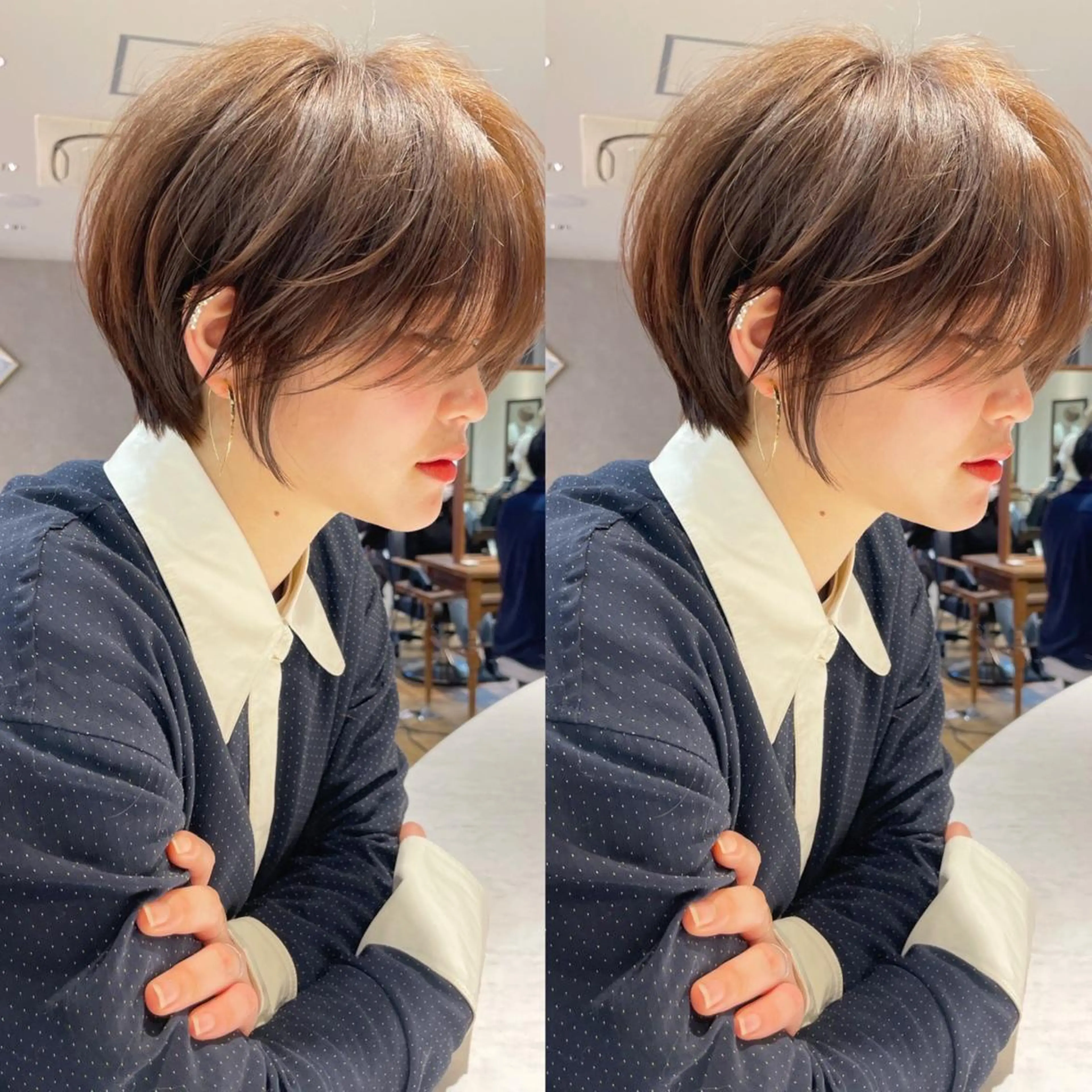 ショート カラー ショートボブ ブルーカラー ボブ 顔周りカット ショートヘア カット トリートメント 💛ハイトーン× カット LEON🩶のヘアスタイル