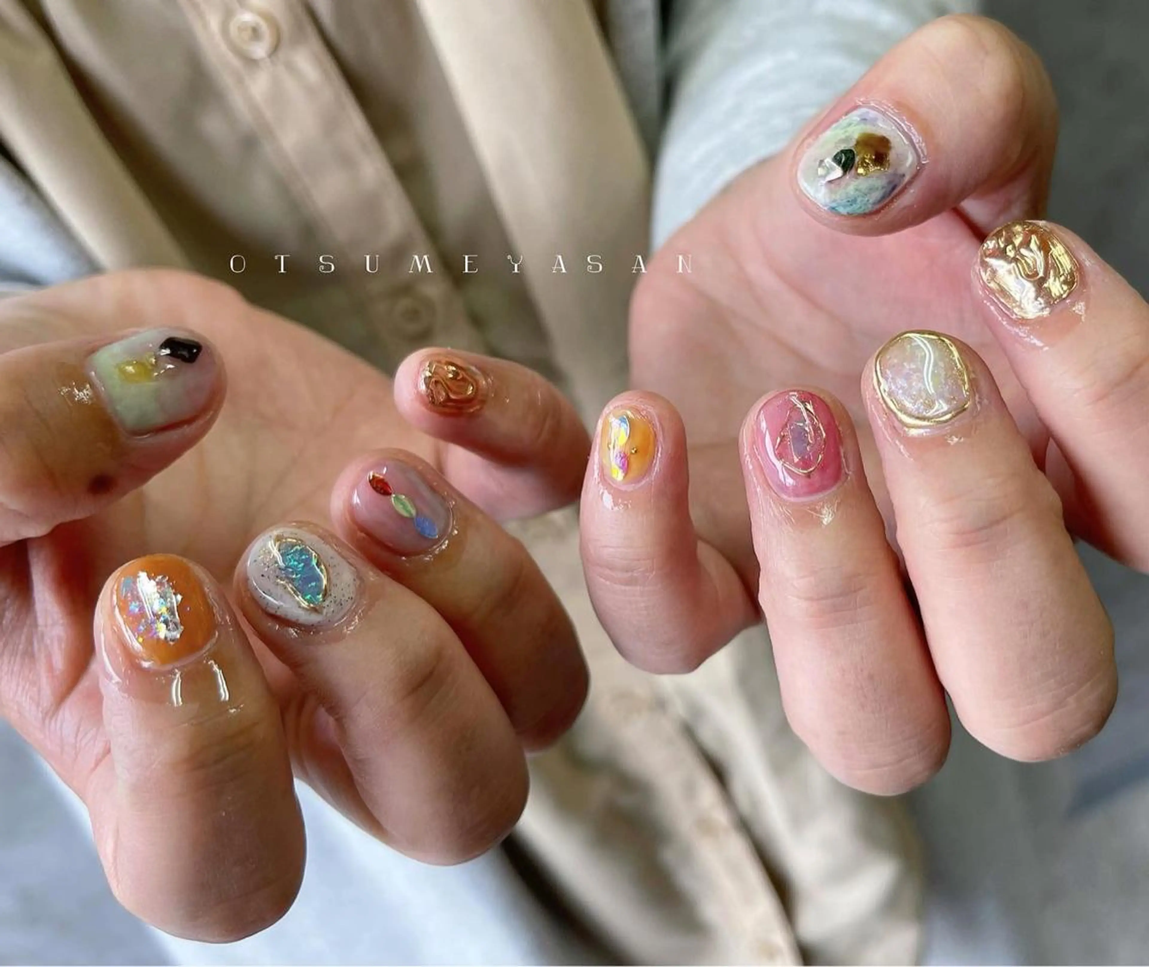 ネイル ブラウン ジェルネイル 韓国ネイル ミラーネイル ニュアンスネイル otsumeyasan所属・わたなべ ちかのネイルデザイン