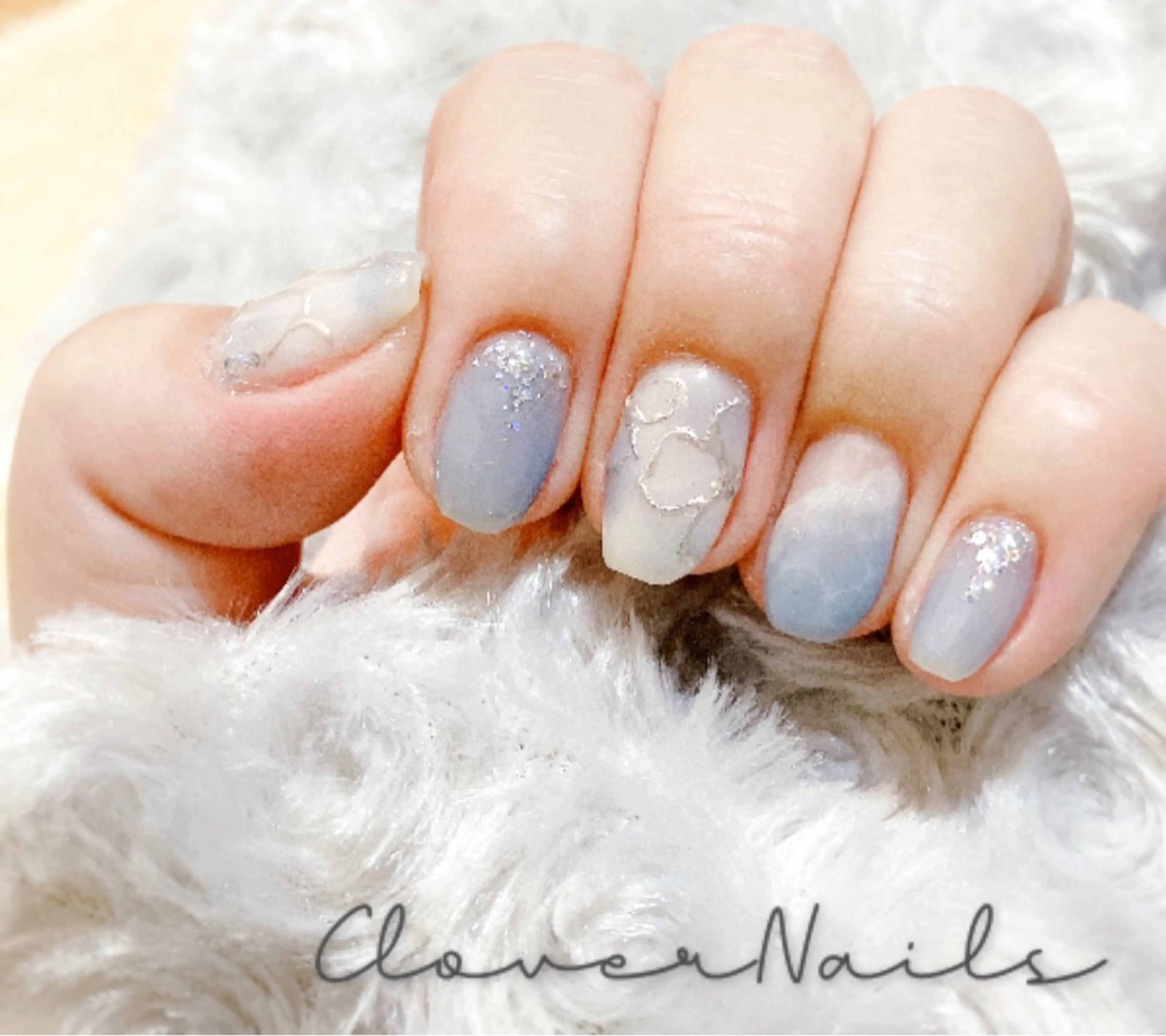 ネイル ブルー 自宅ネイルサロン クロバーネイルのネイルデザイン