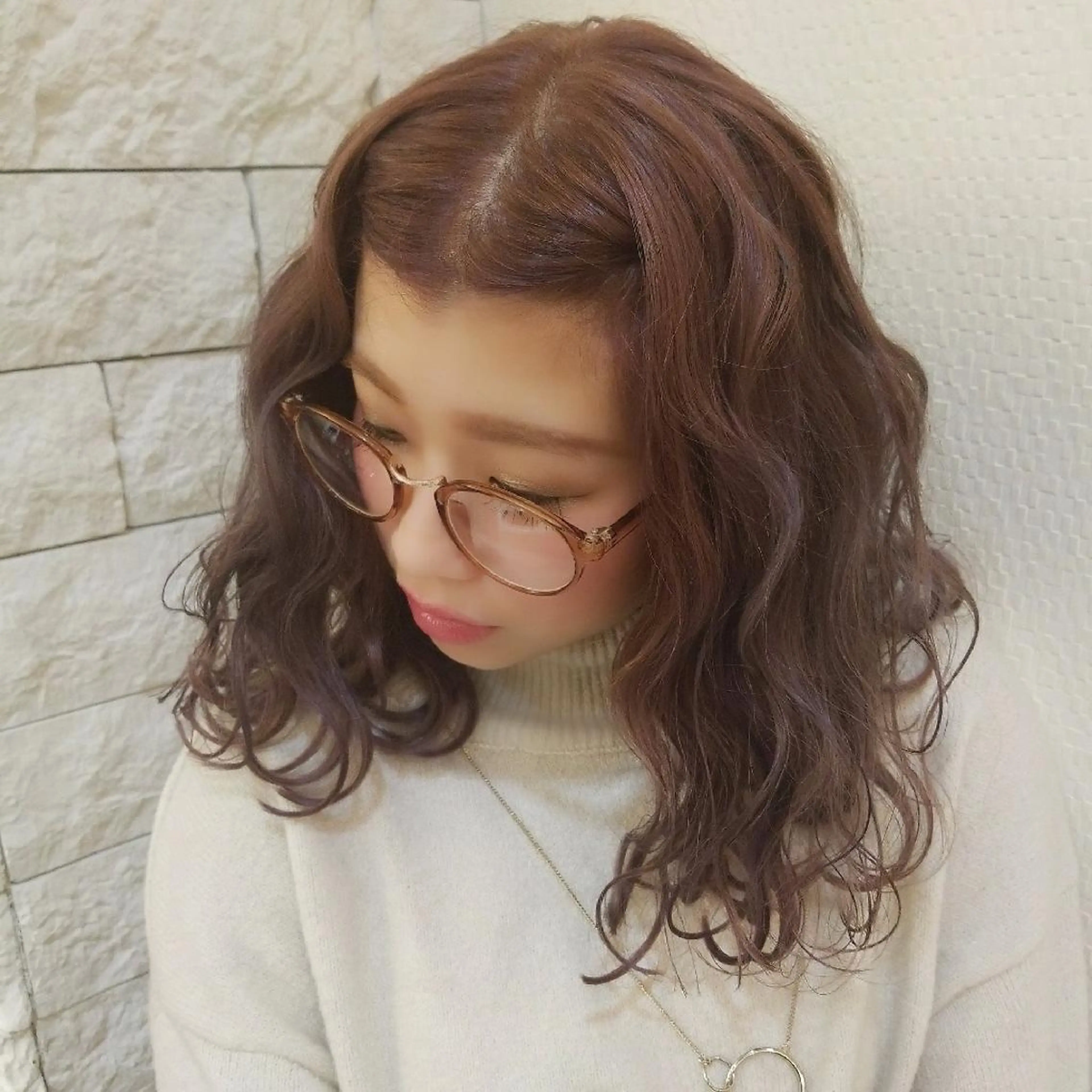 ミディアム カラー ピンクカラー カット ヘアカラー Le Lien カジのヘアスタイル