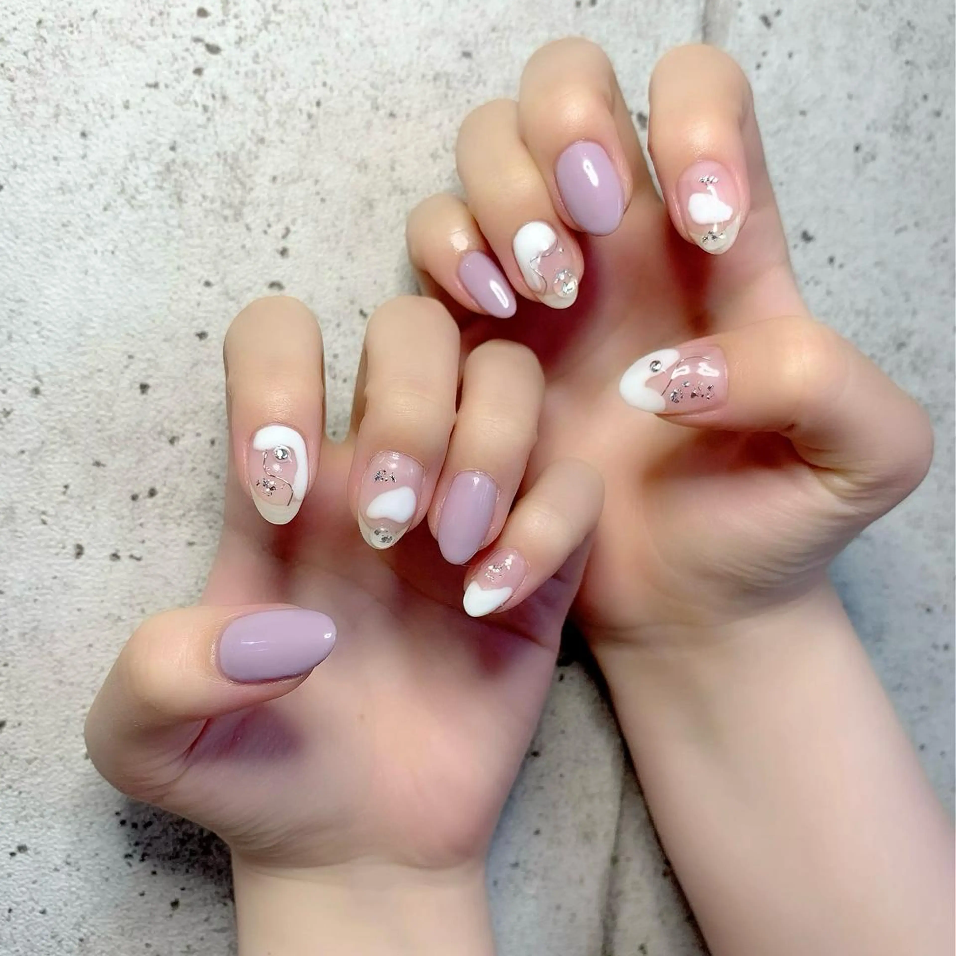ネイル クリアネイル ニュアンスネイル ぷっくりネイル パープル ハンドネイル Nail Salon　Ｋのネイルデザイン