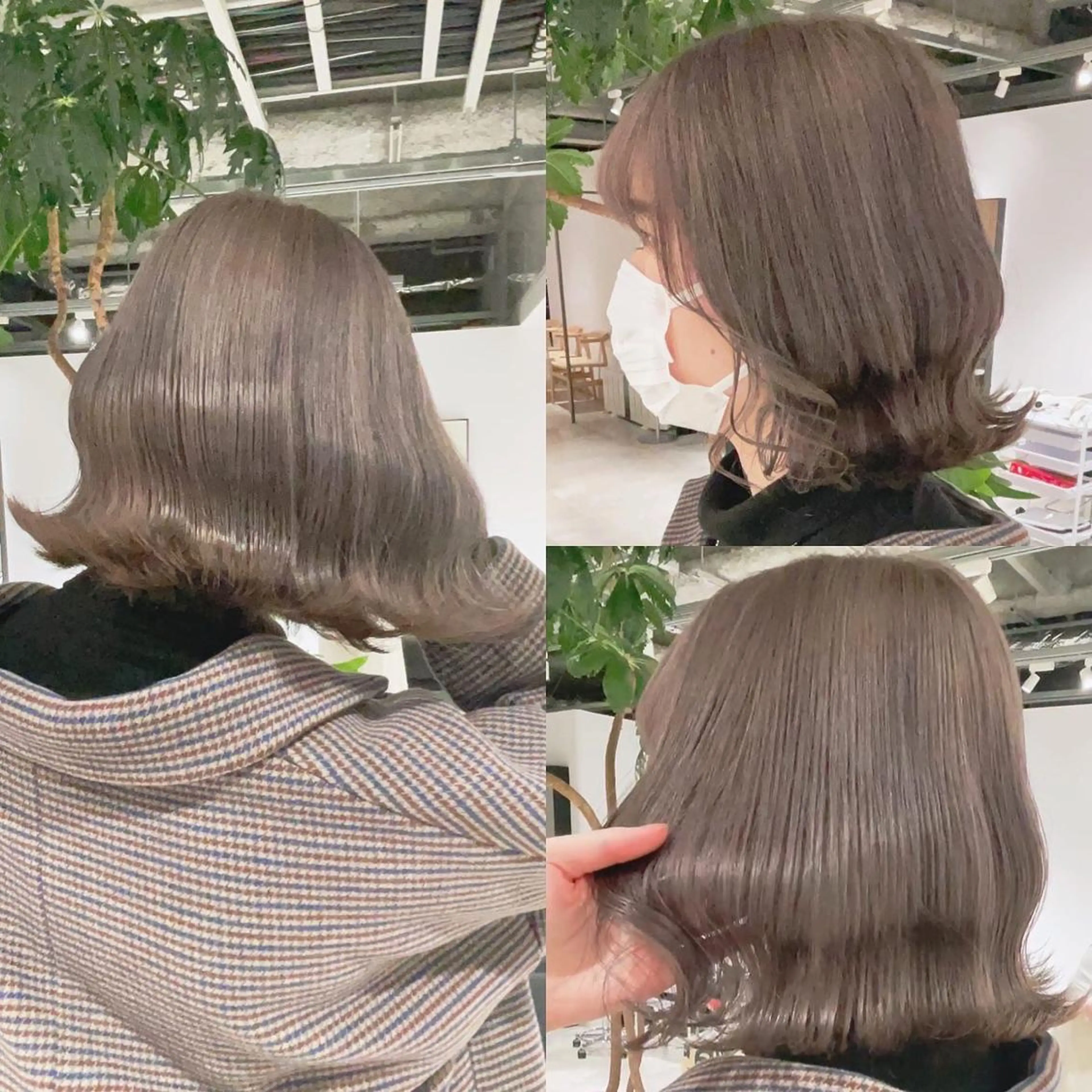 ミディアム カラー ブリーチ グレージュ ミルクティーグレージュ ボブ ヘアカラー トリートメント 渋谷:インナーカラー ／🍒エリカ🍒のヘアスタイル