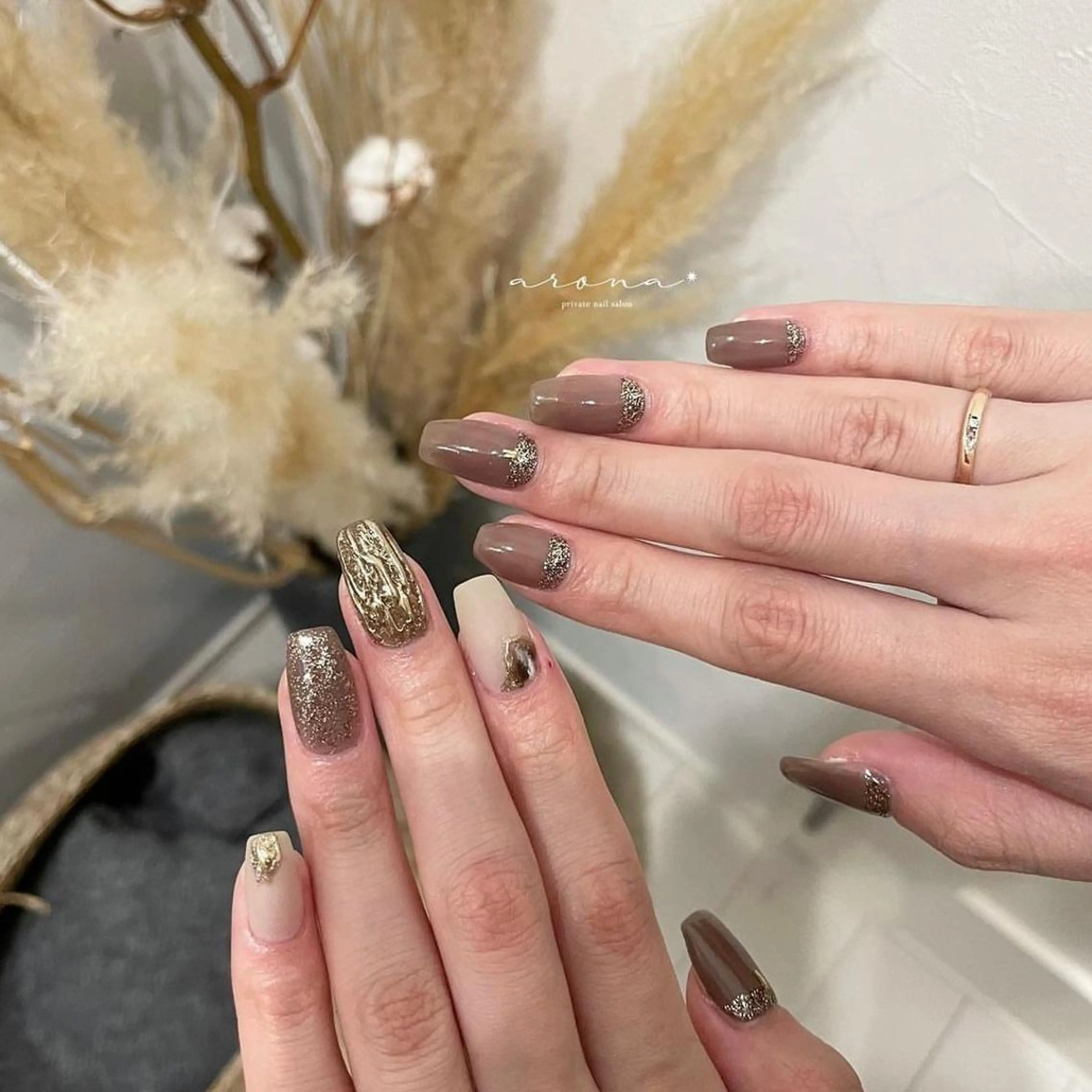 ネイル ブラウン ハンドネイル nail salon ✷aronaのネイルデザイン