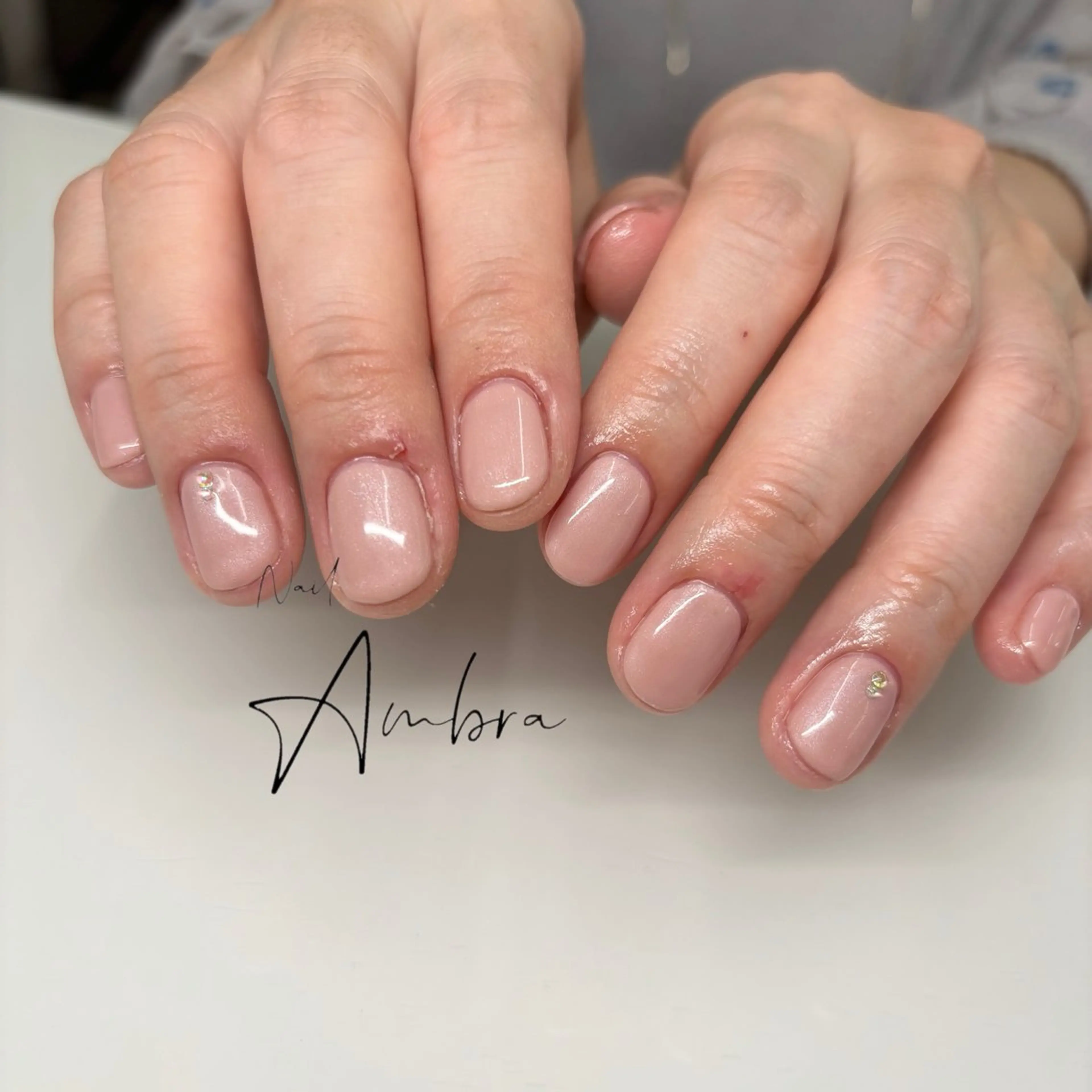 ネイル ラメ(グリッター) ピンク ストーンネイル ハンドネイル Nail Ambra 天王寺店所属・Nail Ambra fusaのネイルデザイン