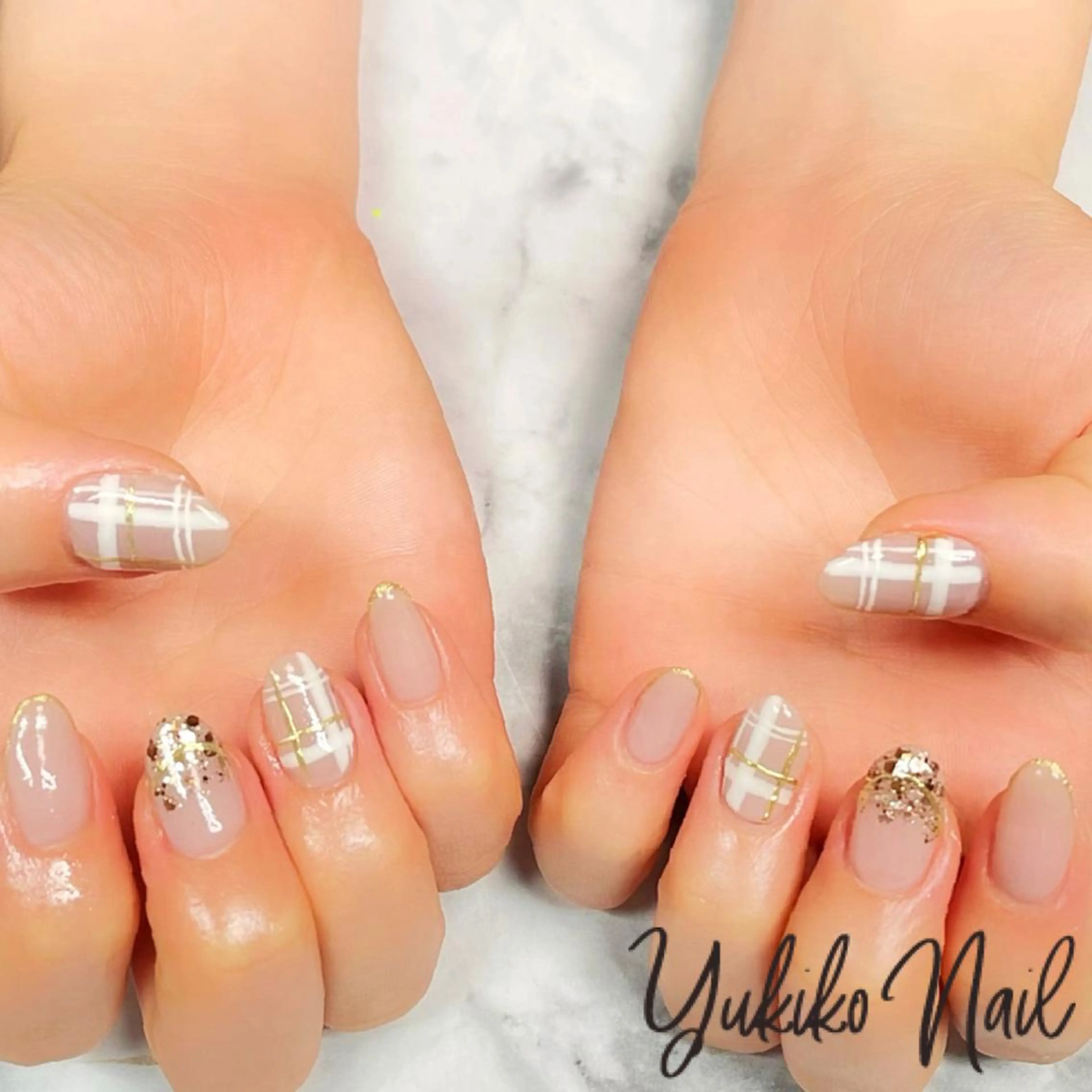 ネイル ピンク ピンクベージュ バレンタイン ハンドネイル ユキコ ネイルのネイルデザイン