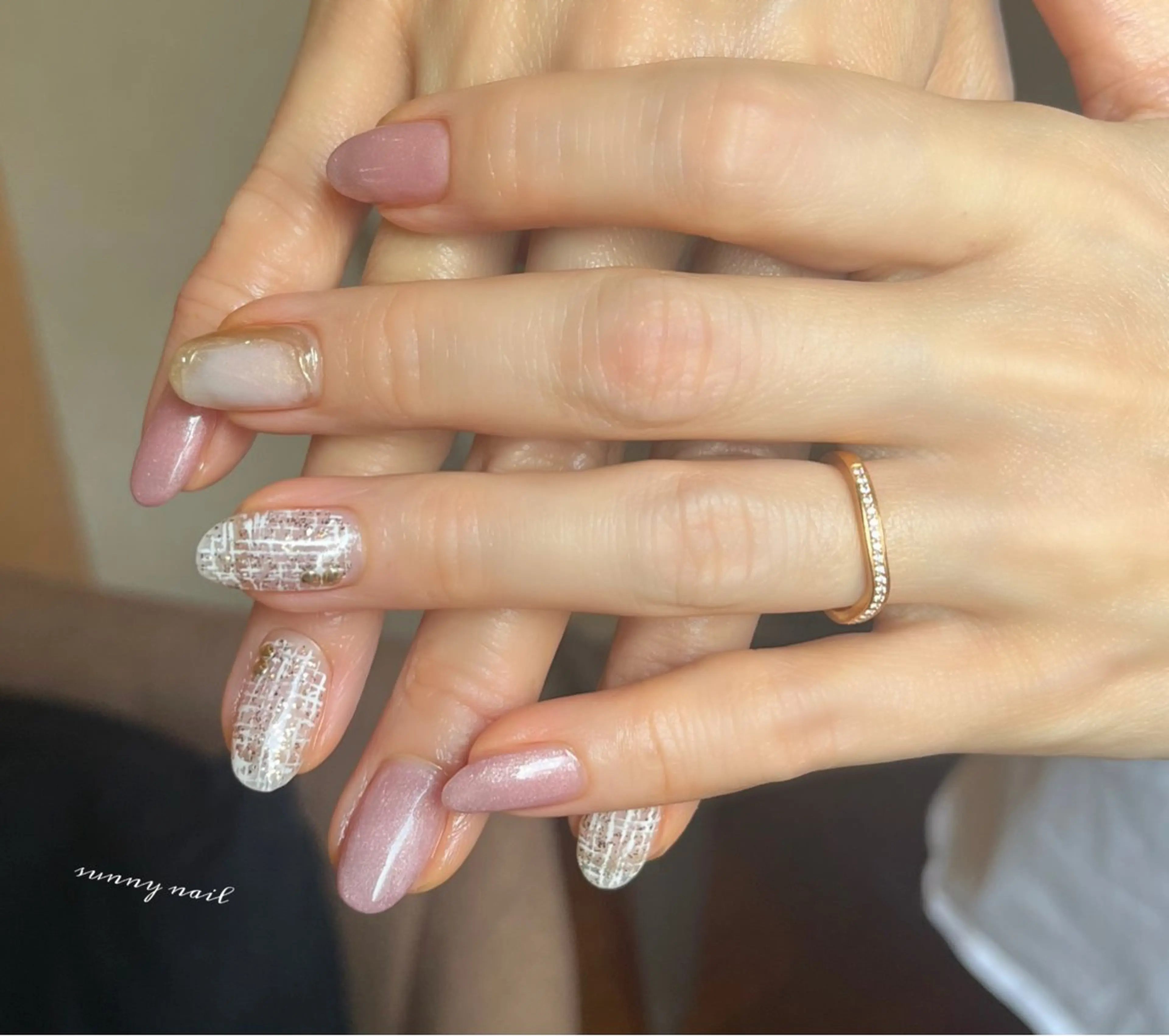 ネイル ジェルネイル ミラーネイル ニュアンスネイル パラジェル ツイードネイル sunny nailのネイルデザイン