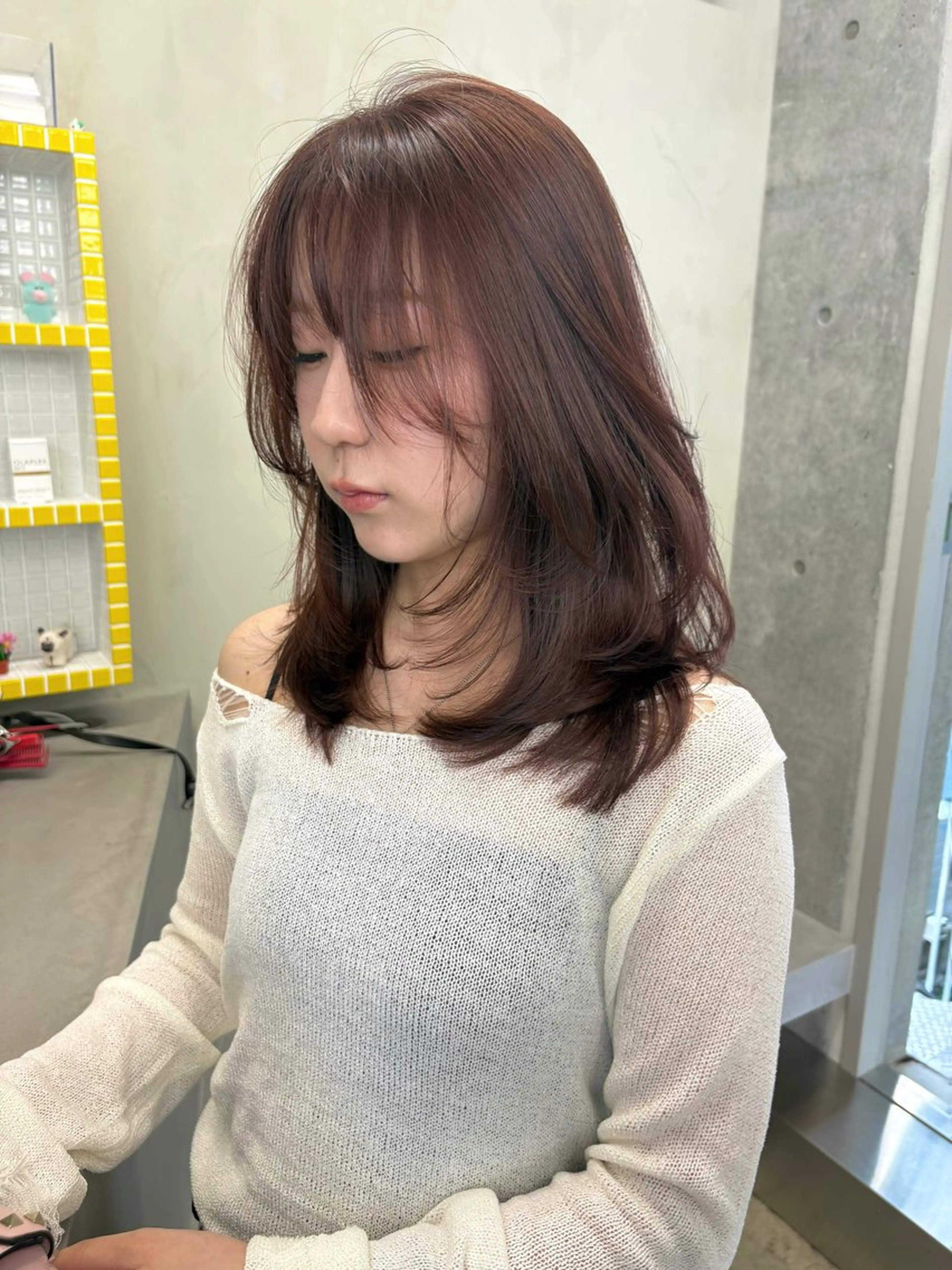 ミディアム カラー カット ヘアカラー トリートメント レイヤー/柔色 カラー/SAkiのヘアスタイル