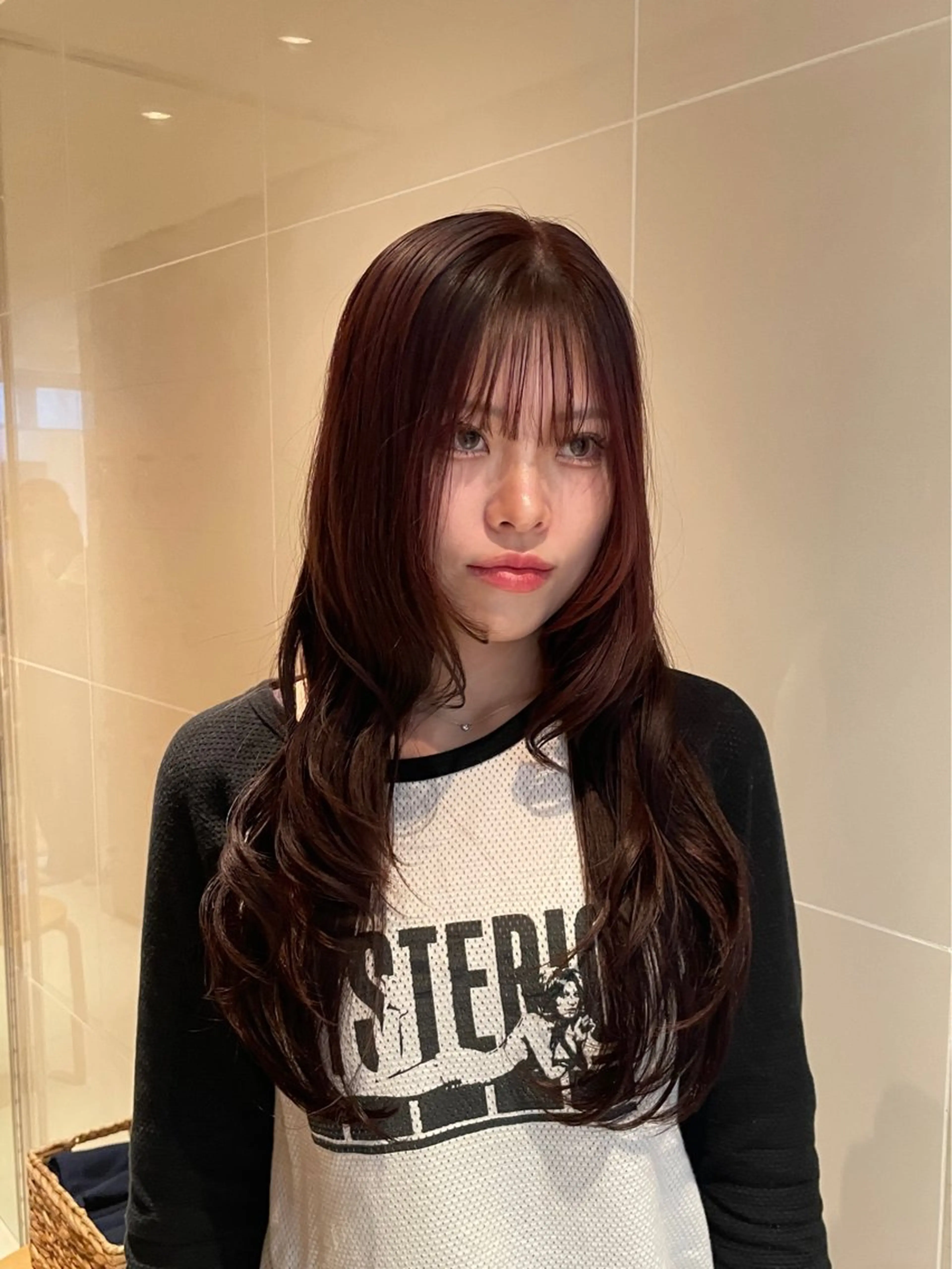 ロング カラー ボルドーカラー ヘアカラー 縮毛矯正/暖色 カラー/ひかるのヘアスタイル