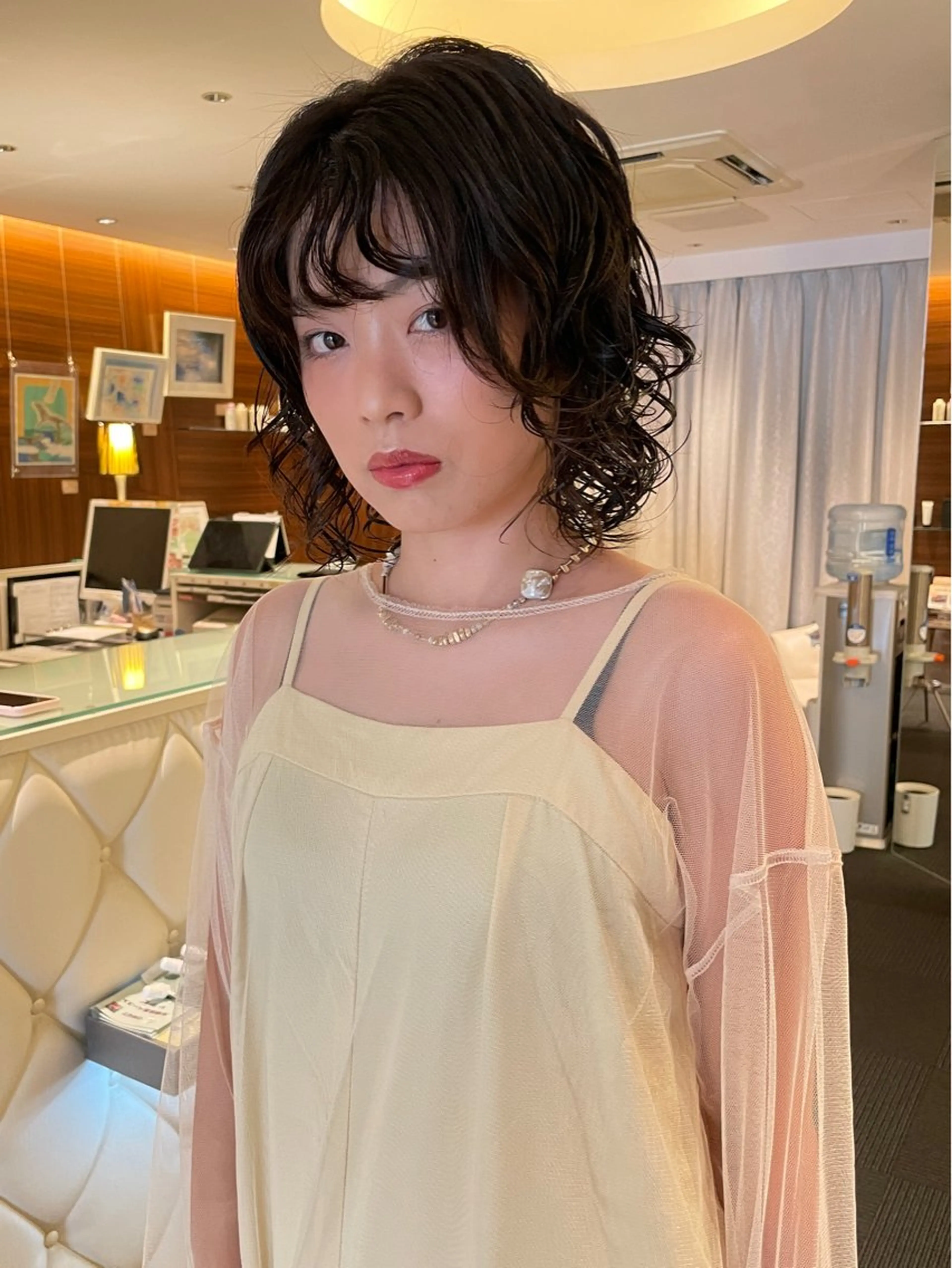 セミロング セミロングパーマ レイヤーカット トリートメント モデル募集/清水 レイヤーパーマのヘアスタイル