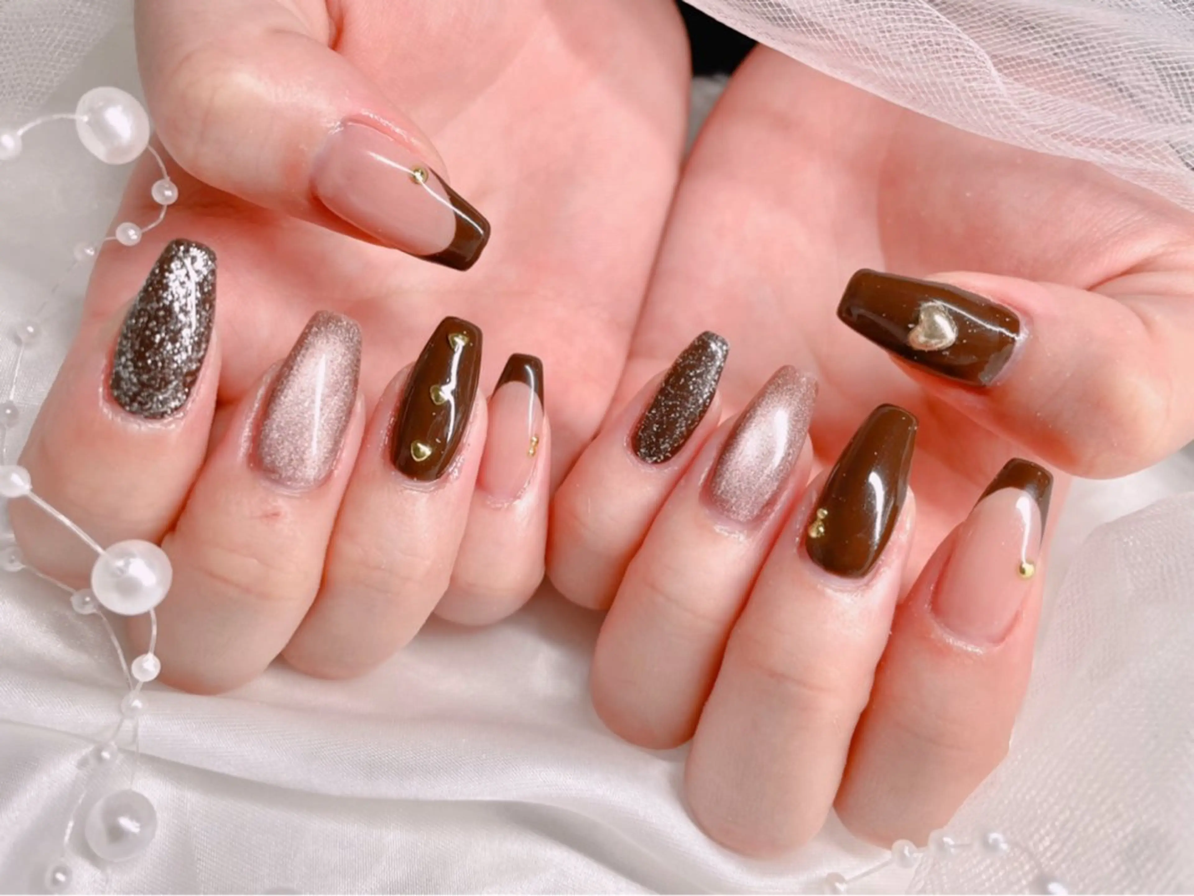 ネイル フレンチネイル バレンタイン ハンドネイル ゆりか ジョアアンジェ福島のネイルデザイン