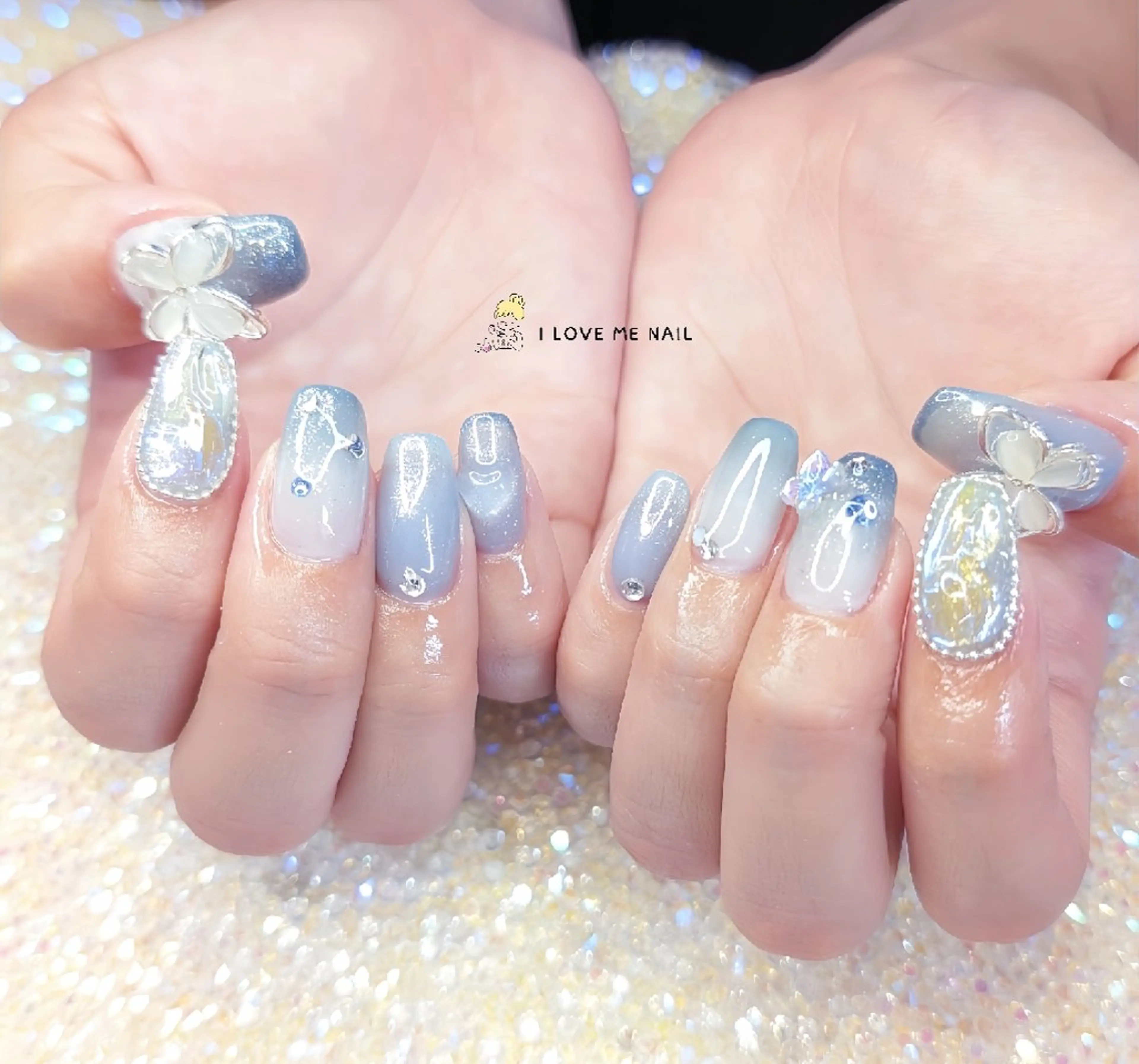 ネイル 長さ出し ハート 韓国ネイル マグネットネイル ニュアンスネイル ハンドネイル I LOVE ME  NAIL.。.:*♡のネイルデザイン