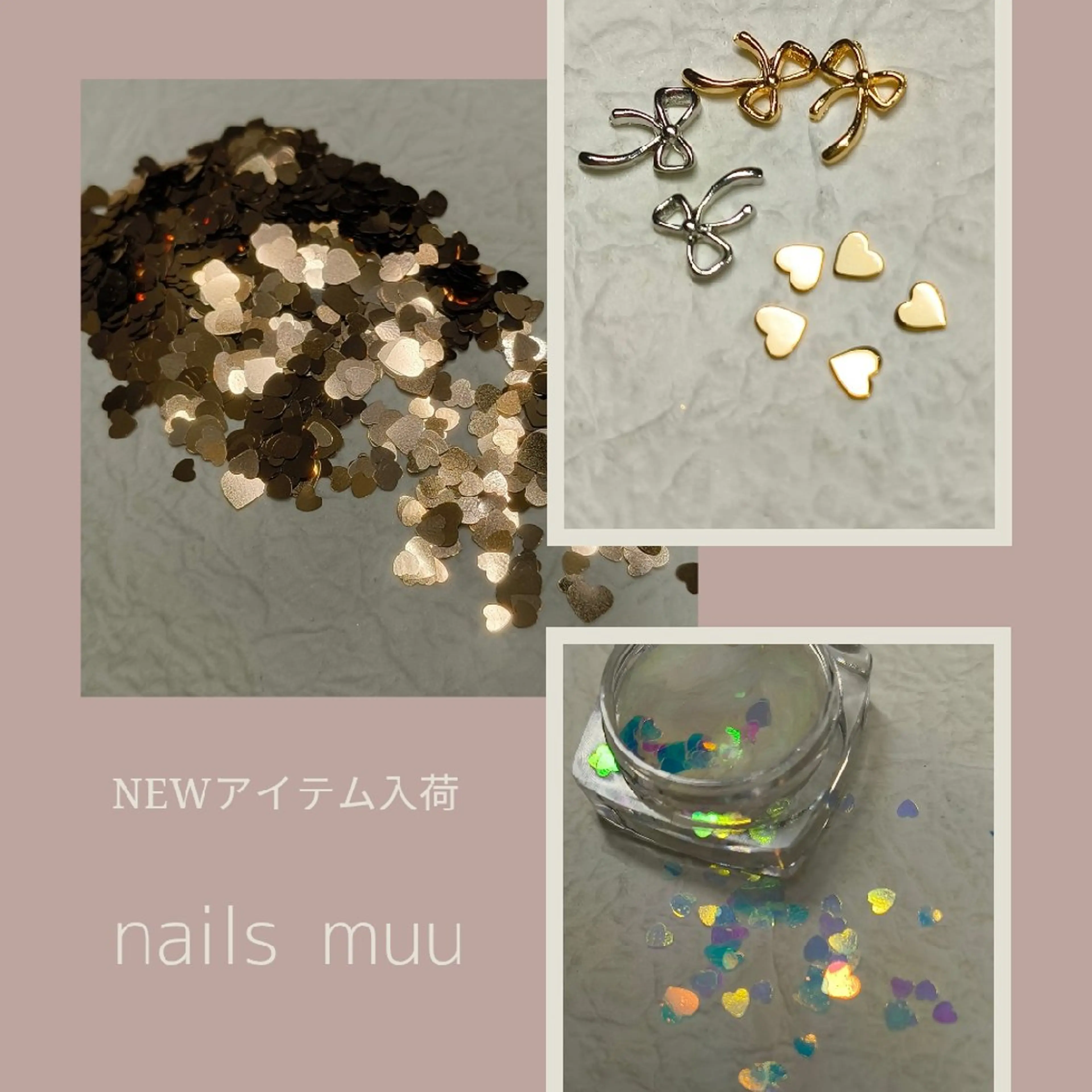 ネイル オーロラネイル ゴールド ハート キラキラネイル リボン nails muu まゆのネイルデザイン