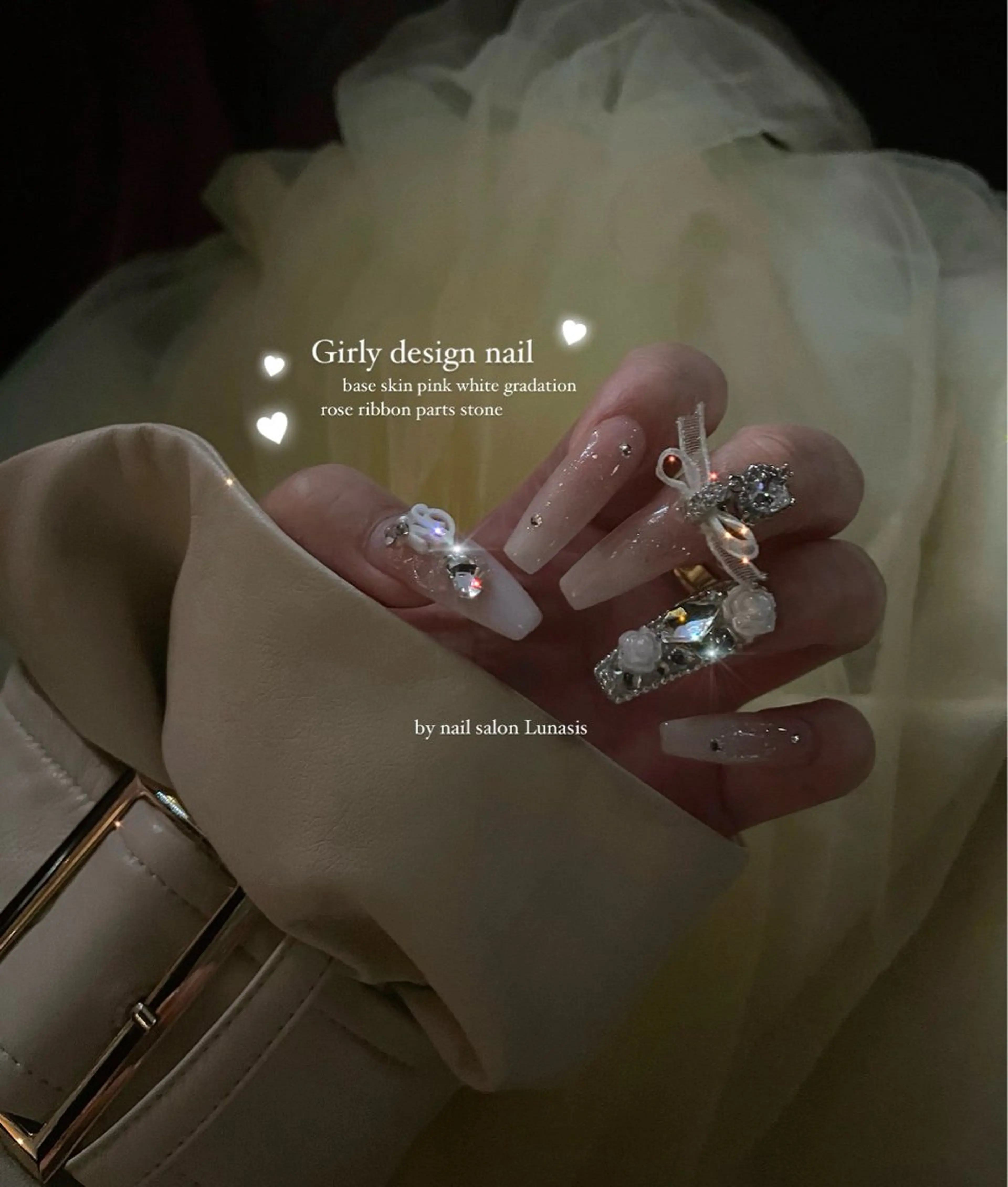 ネイル ガーリー ワンホンネイル ハンドネイル nail salon Lunasisのネイルデザイン