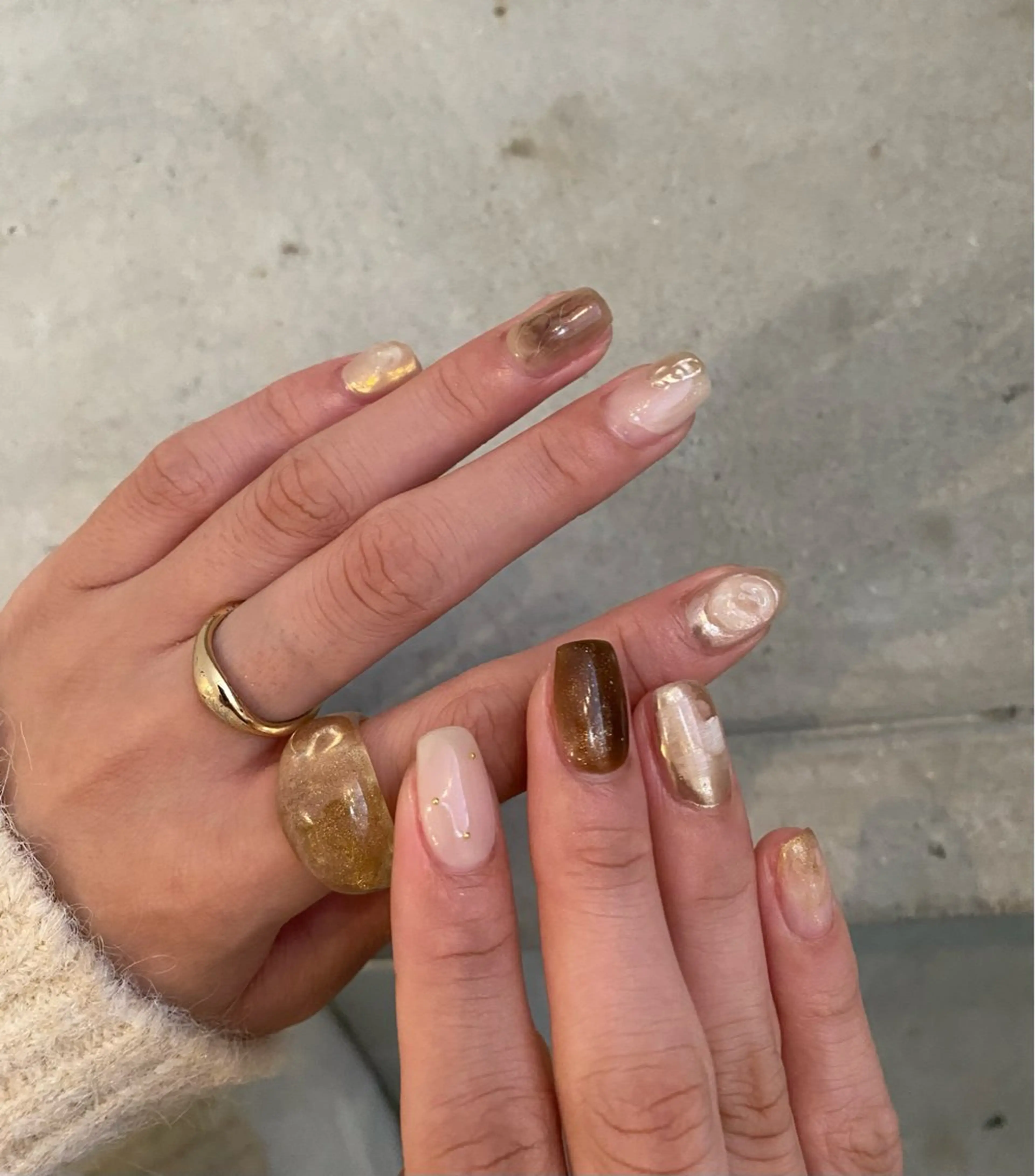 ネイル ブラウン マグネットネイル ミラーネイル ニュアンスネイル シンプルネイル nail salon An°のネイルデザイン