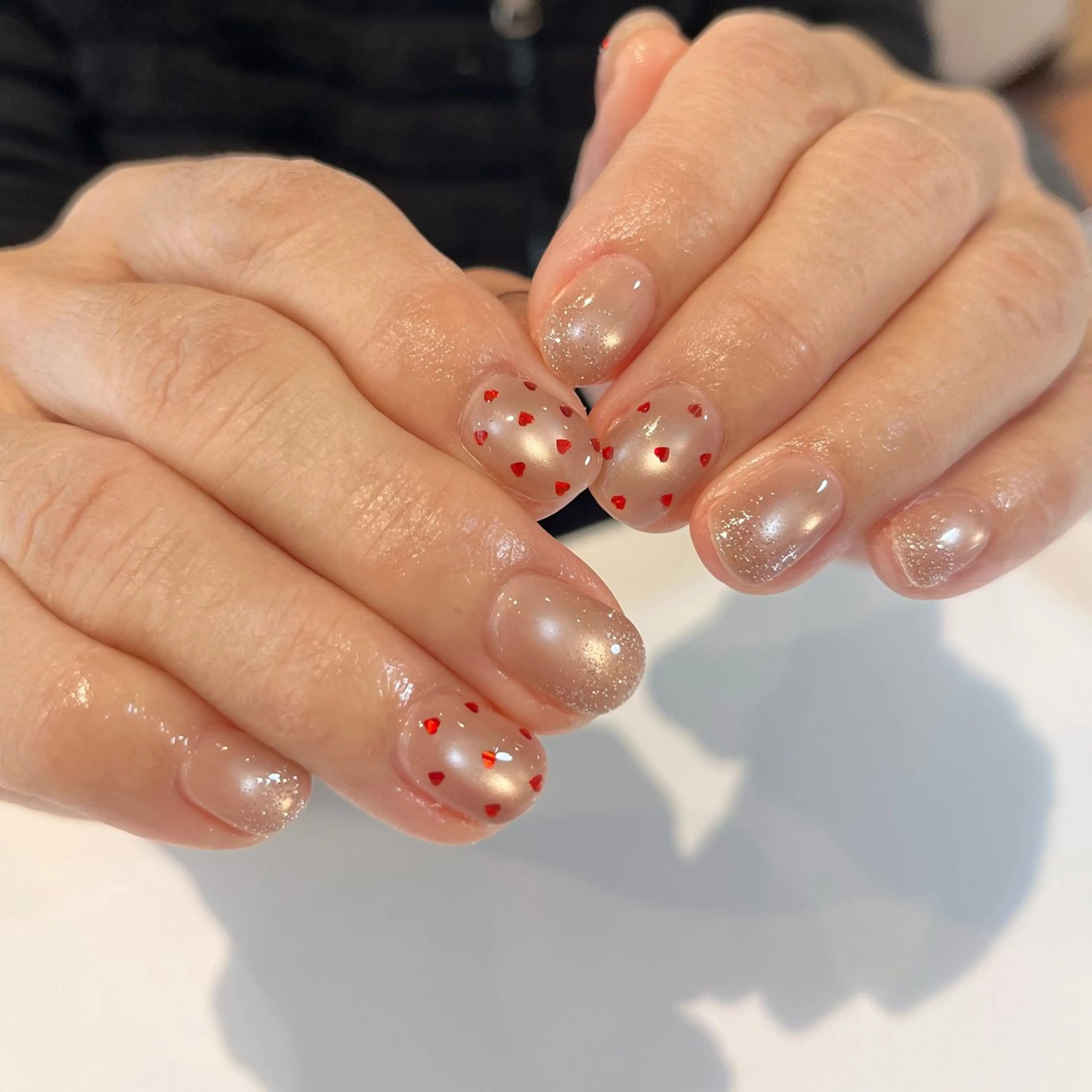 ネイル フラッシュネイル グラデーション ハート ピンク シルバー ハンドネイル ballie／小野原 なつみのネイルデザイン