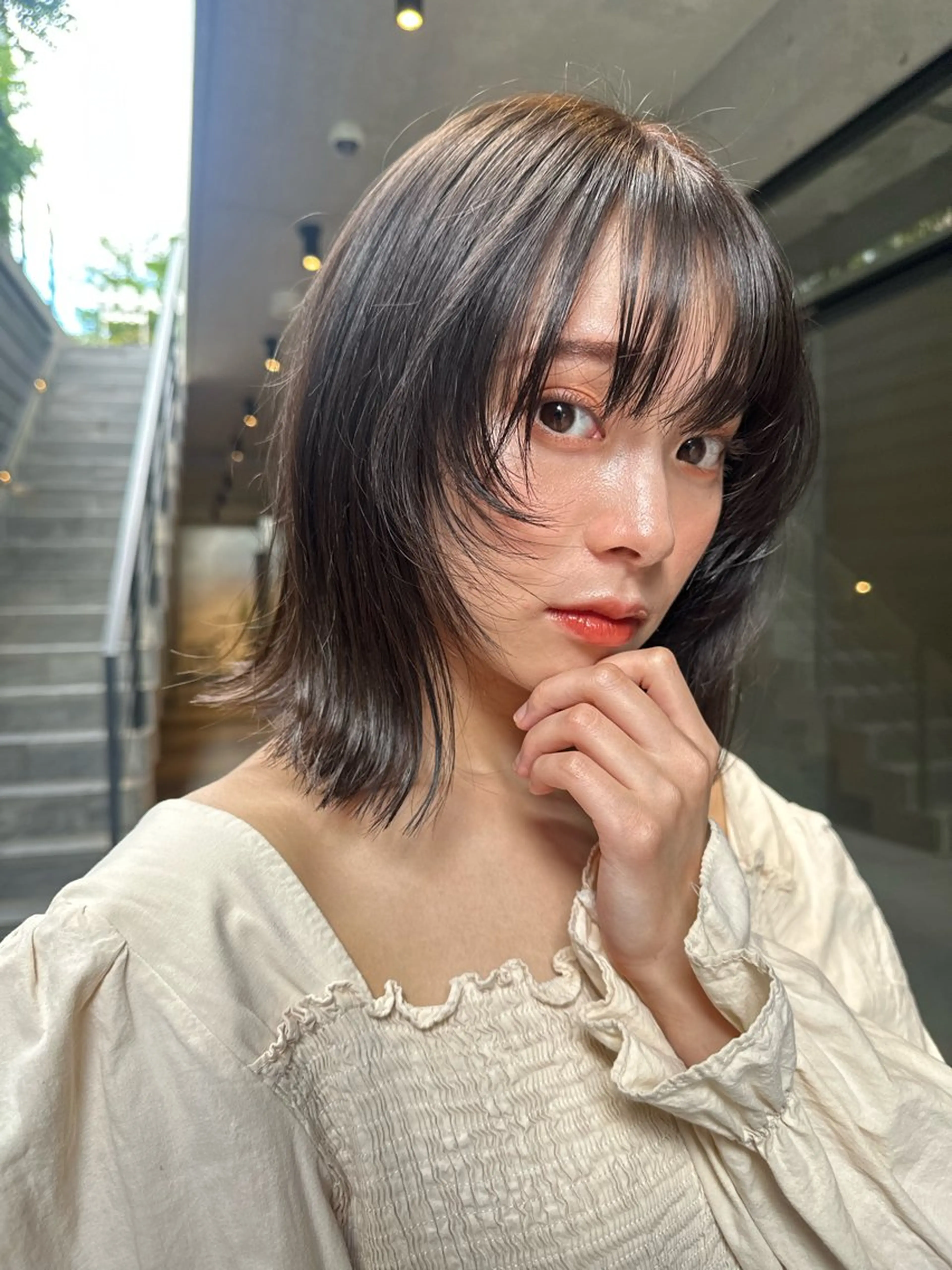 ミディアム カラー ボブ ニュアンスパーマ 艶カラー/坂本小夏のヘアスタイル