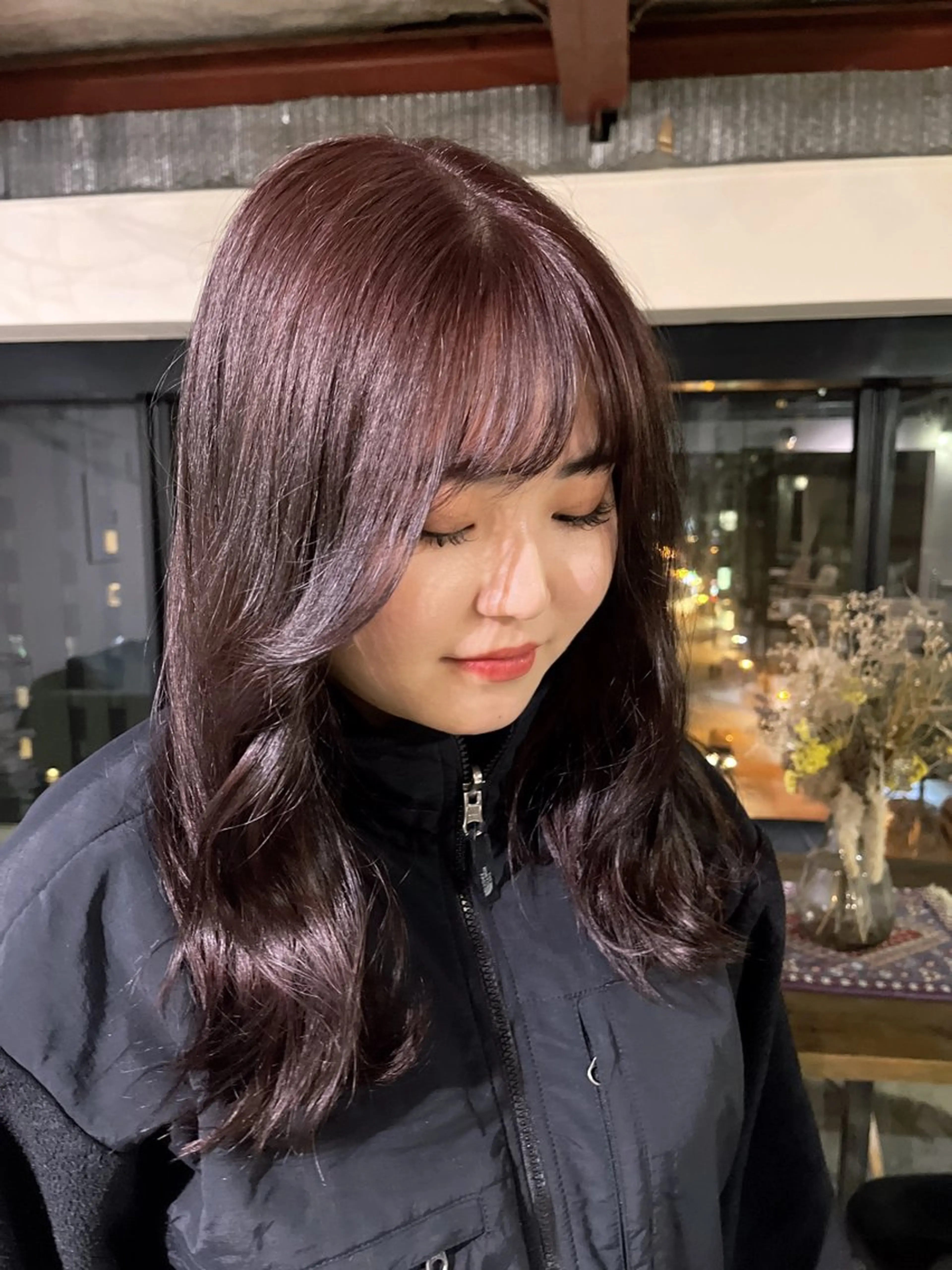 セミロング ヘアカラー YUNA🍒 暖色カラーのヘアスタイル