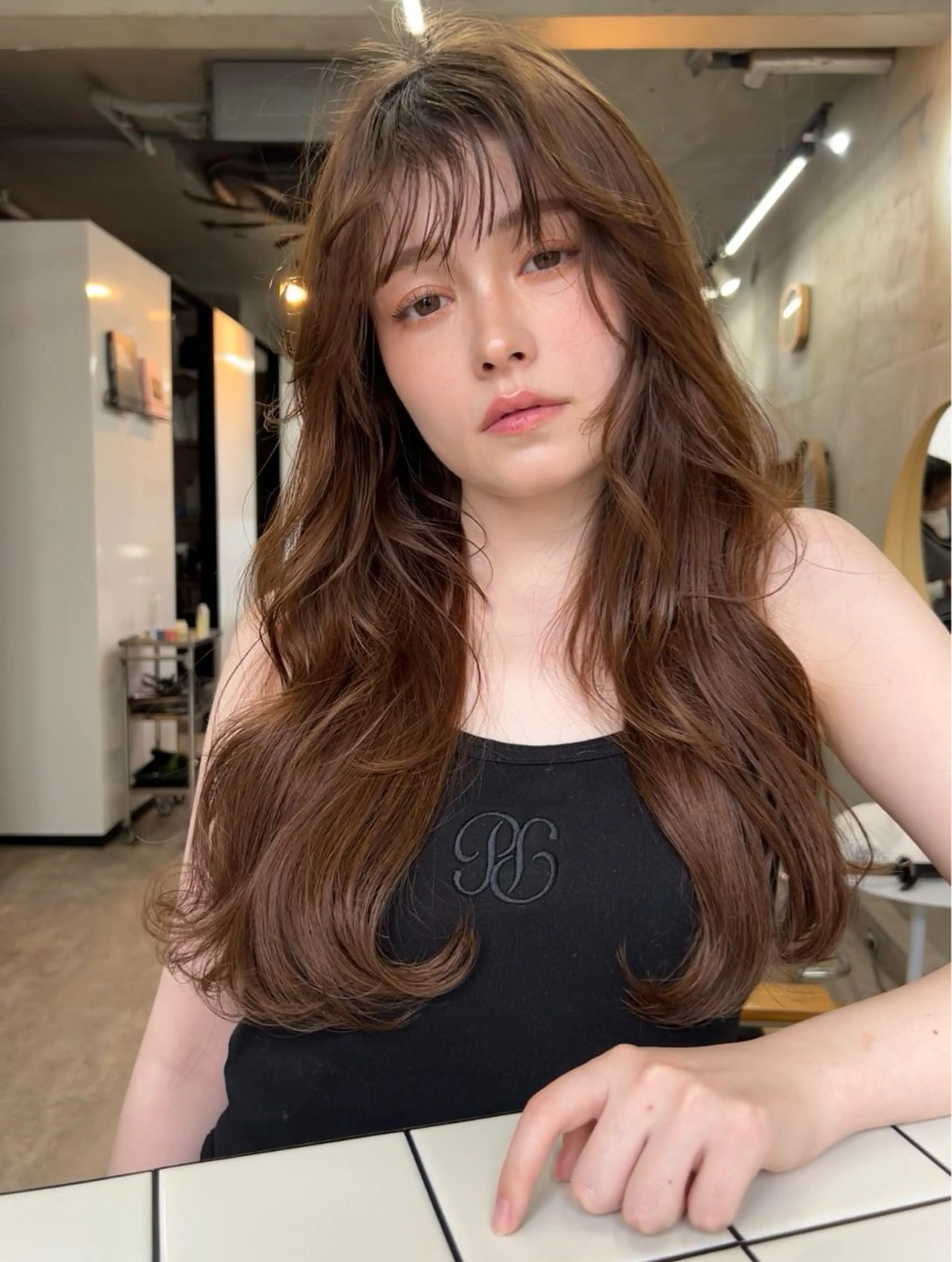 ロング 顔周りカット ヘアカラー SALT WATER所属・🫐 𝐌𝐚𝐨 🫐ボブモデル募集のヘアスタイル