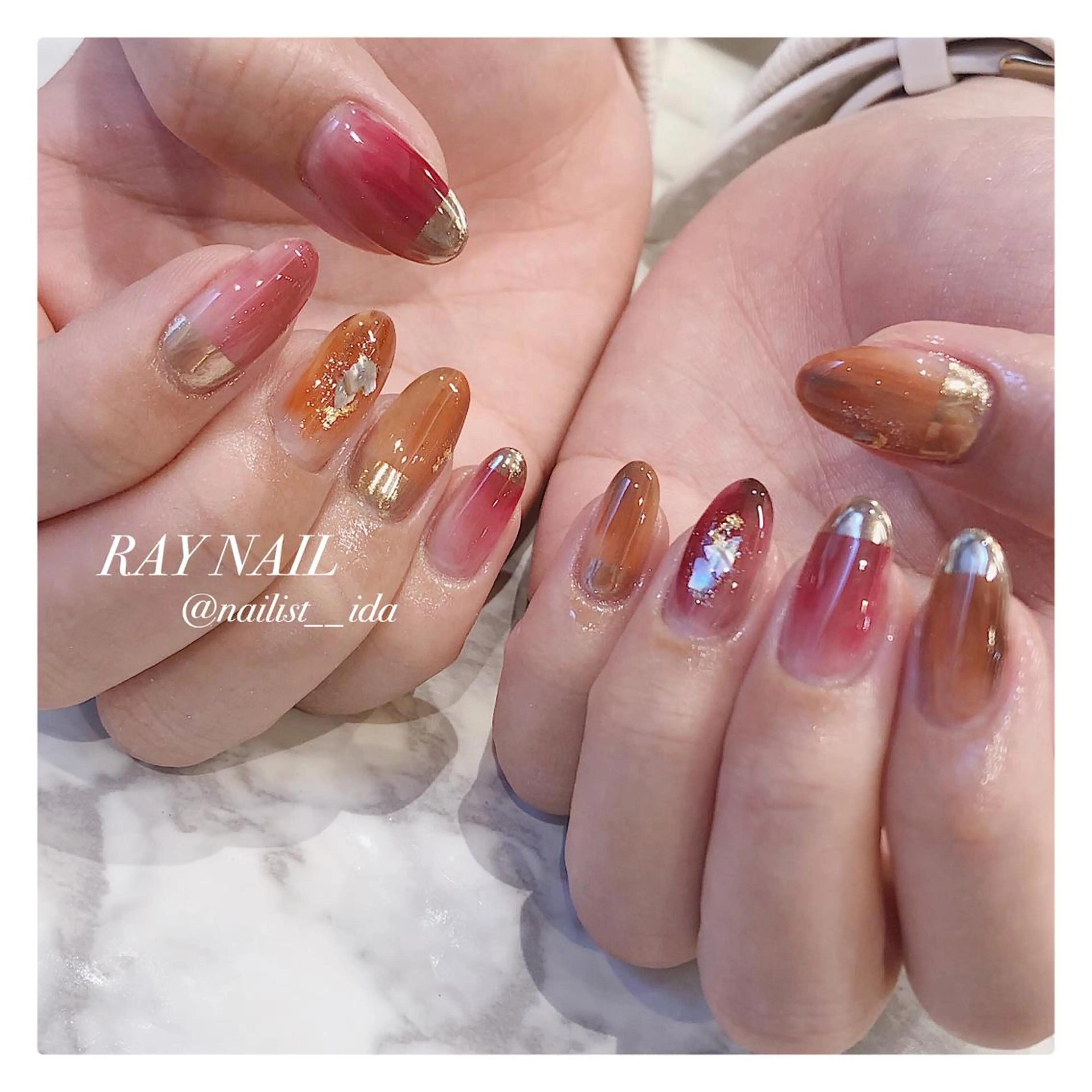 ネイル ボルドー ニュアンスネイル Arowa 伊田のネイルデザイン