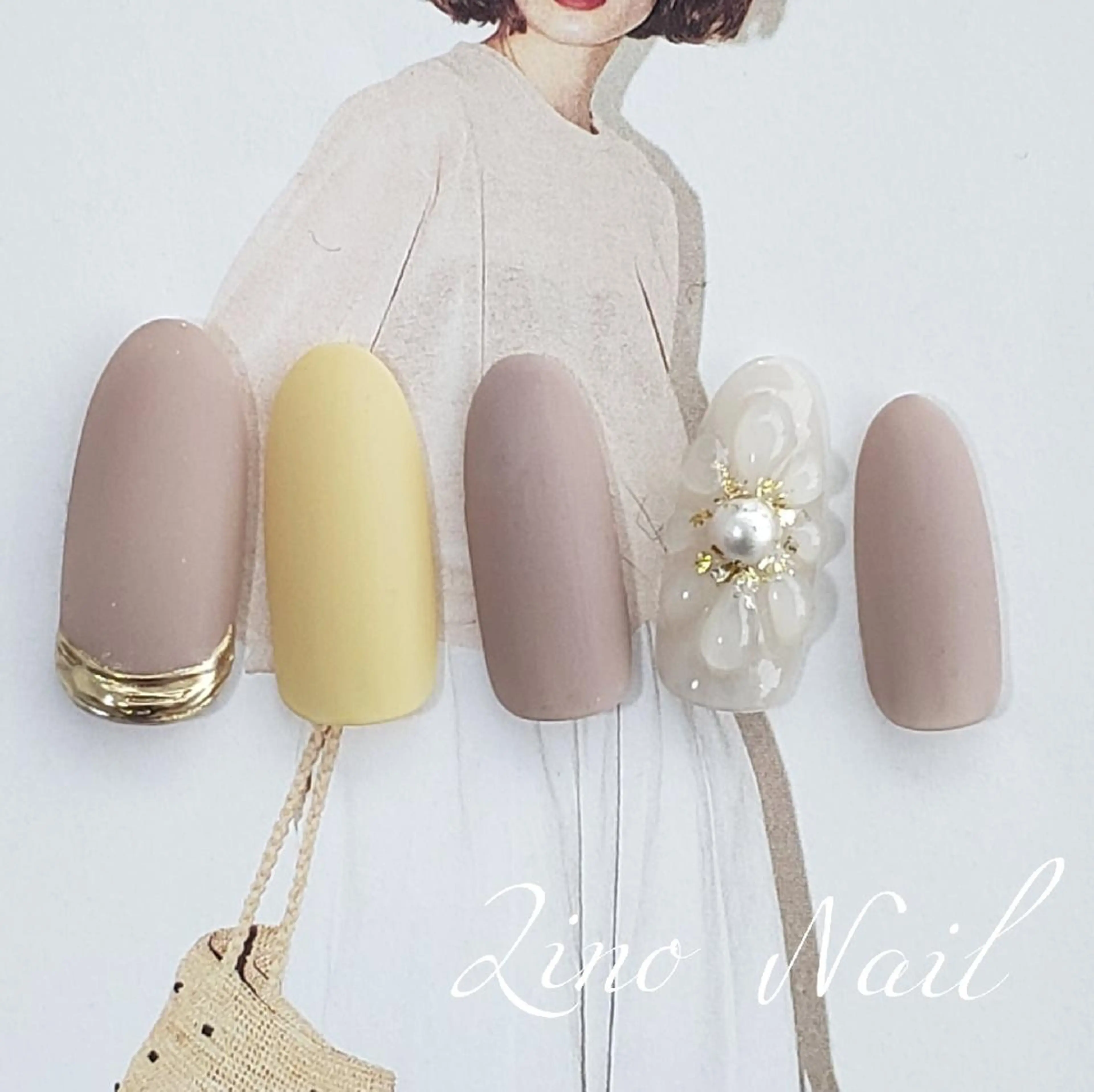 ネイル カジュアル フラワーネイル ジェルネイル マットネイル ミラーネイル ハンドネイル Lino Nailのネイルデザイン
