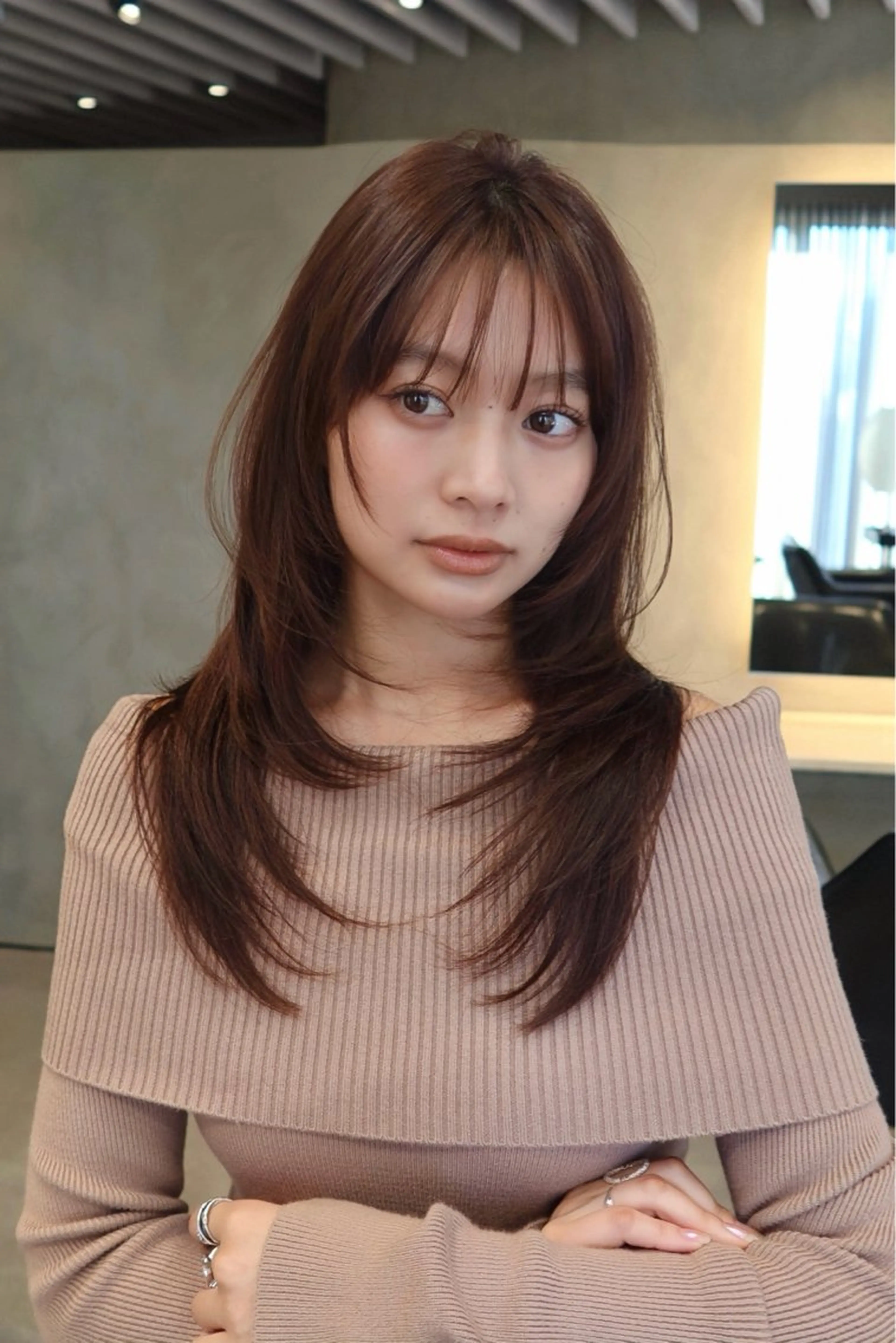 セミロング オレンジブラウン レイヤーカット LEANE THE TOKYO所属・大人レイヤー 🍃外苑前/荒谷進介のヘアスタイル