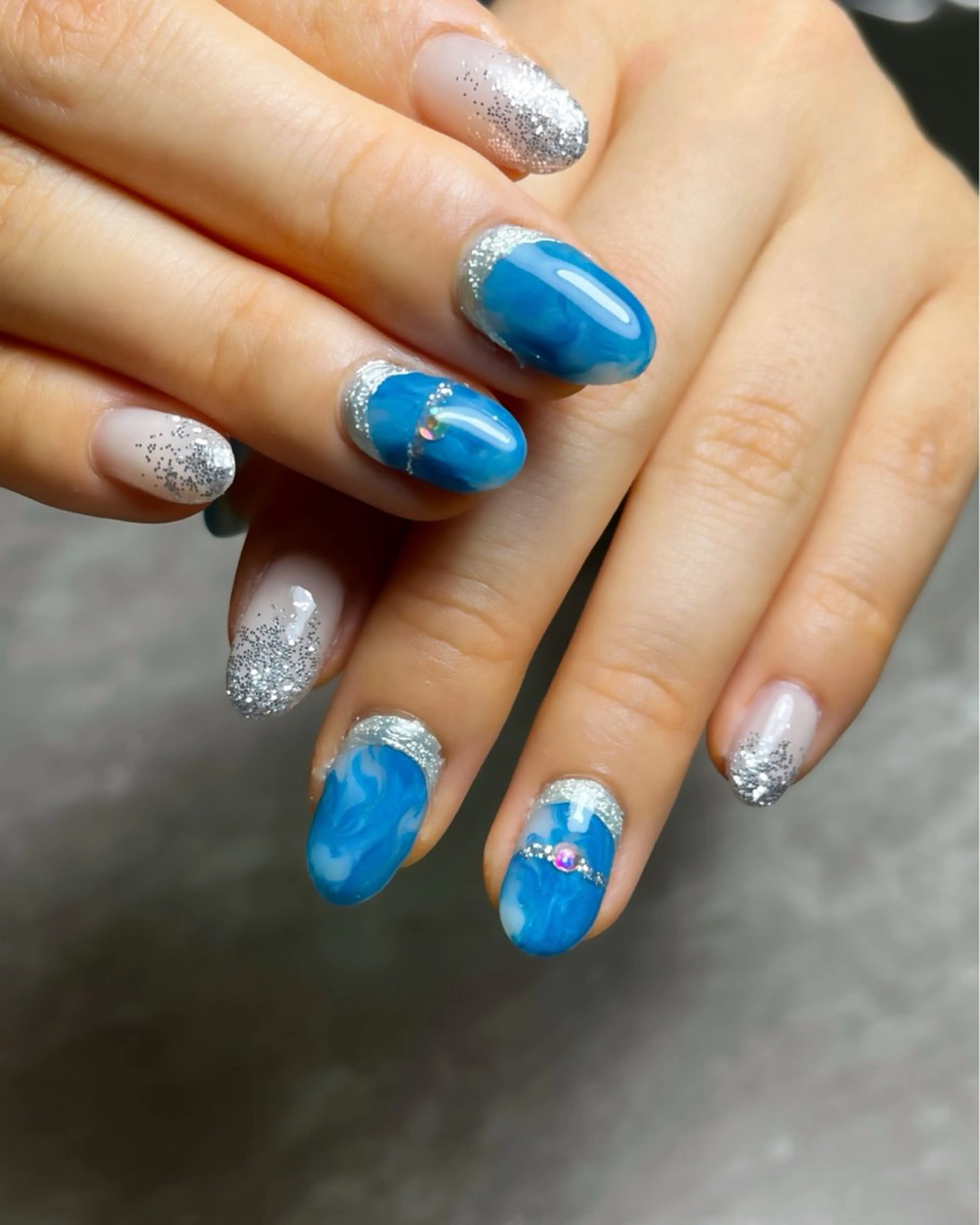 ネイル ブルー 大理石ネイル(マーブル) Li.m nail (リム ネイル)所属・Li.m nail リム ネイルのネイルデザイン