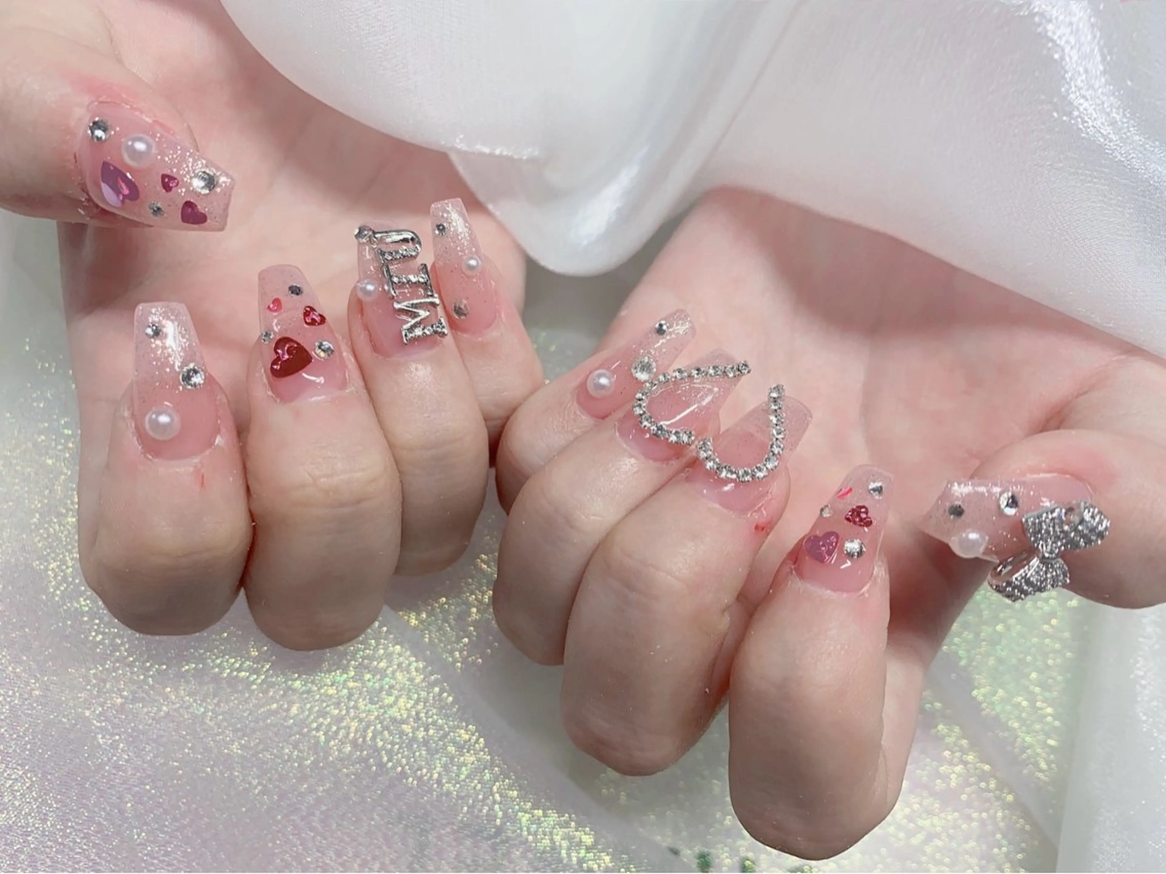 ネイル 長さ出し ジェルネイル キラキラネイル 大理石ネイル(マーブル) ニュアンスネイル Morpho nailのネイルデザイン