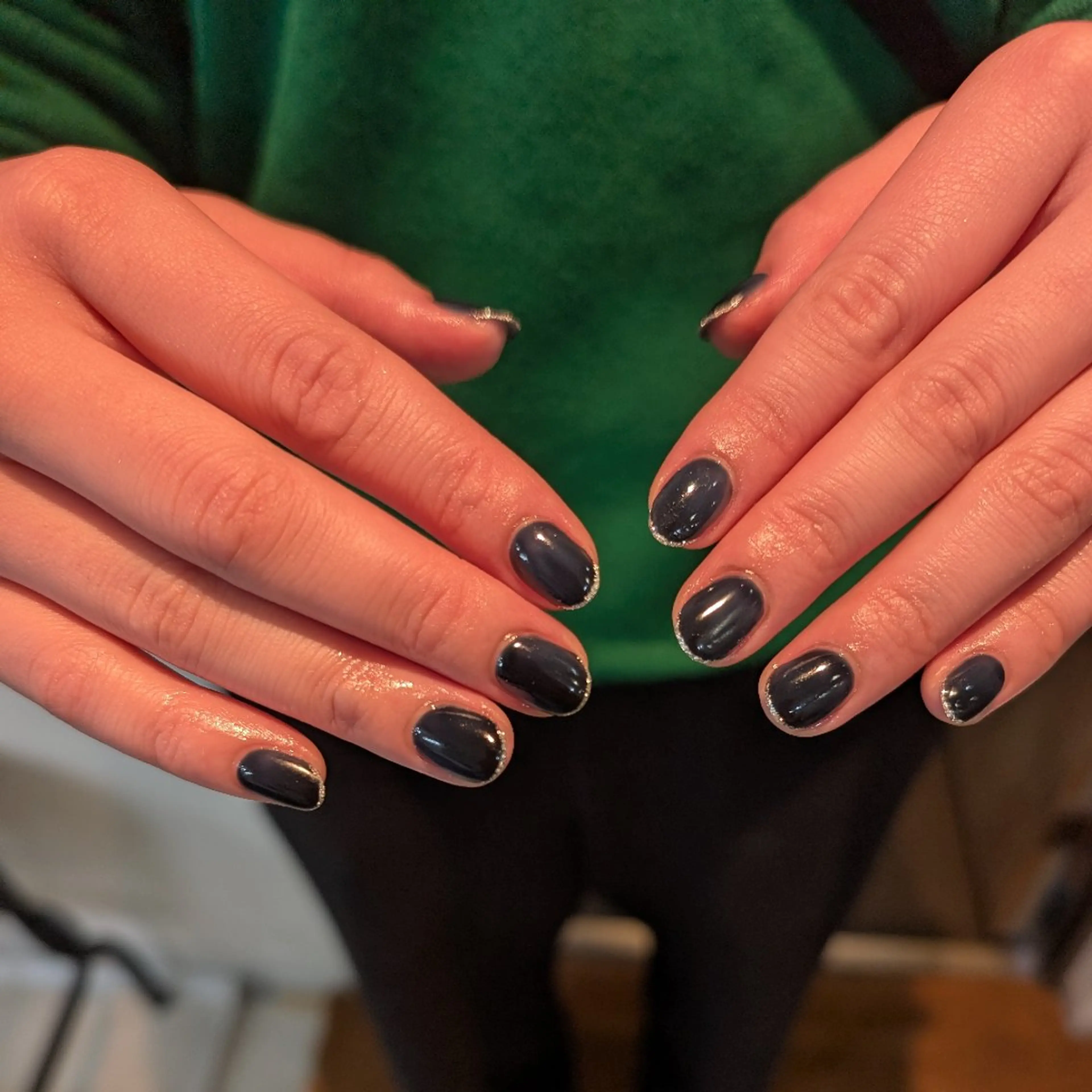 ネイル ラメ(グリッター) ネイビー シルバー ハンドネイル FREE'Snail Yukariのネイルデザイン