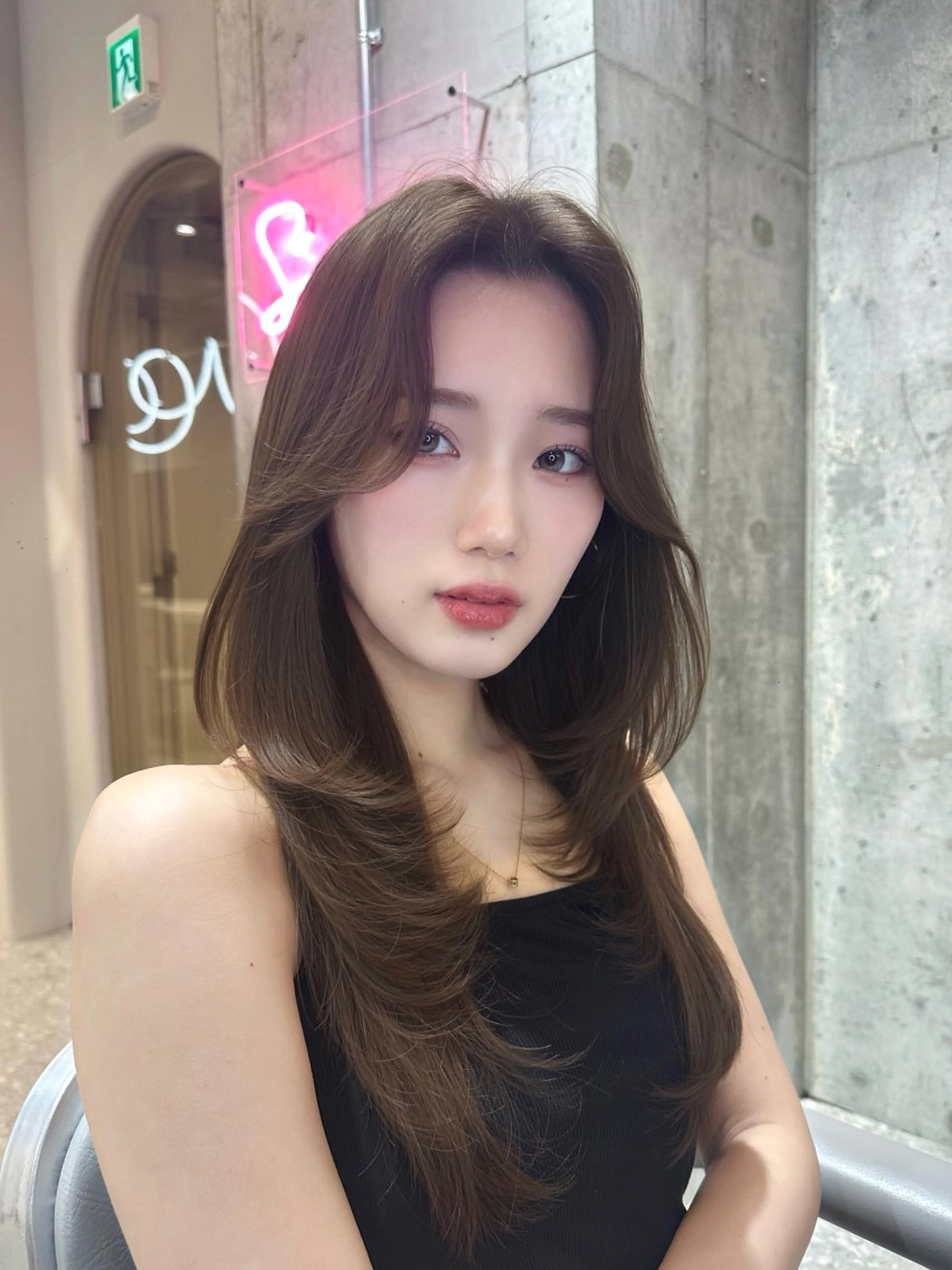 セミロング カラー カット ヘアカラー トリートメント ヘアセット 新宿/韓国レイヤー 髪質改善カラー/角所のヘアスタイル