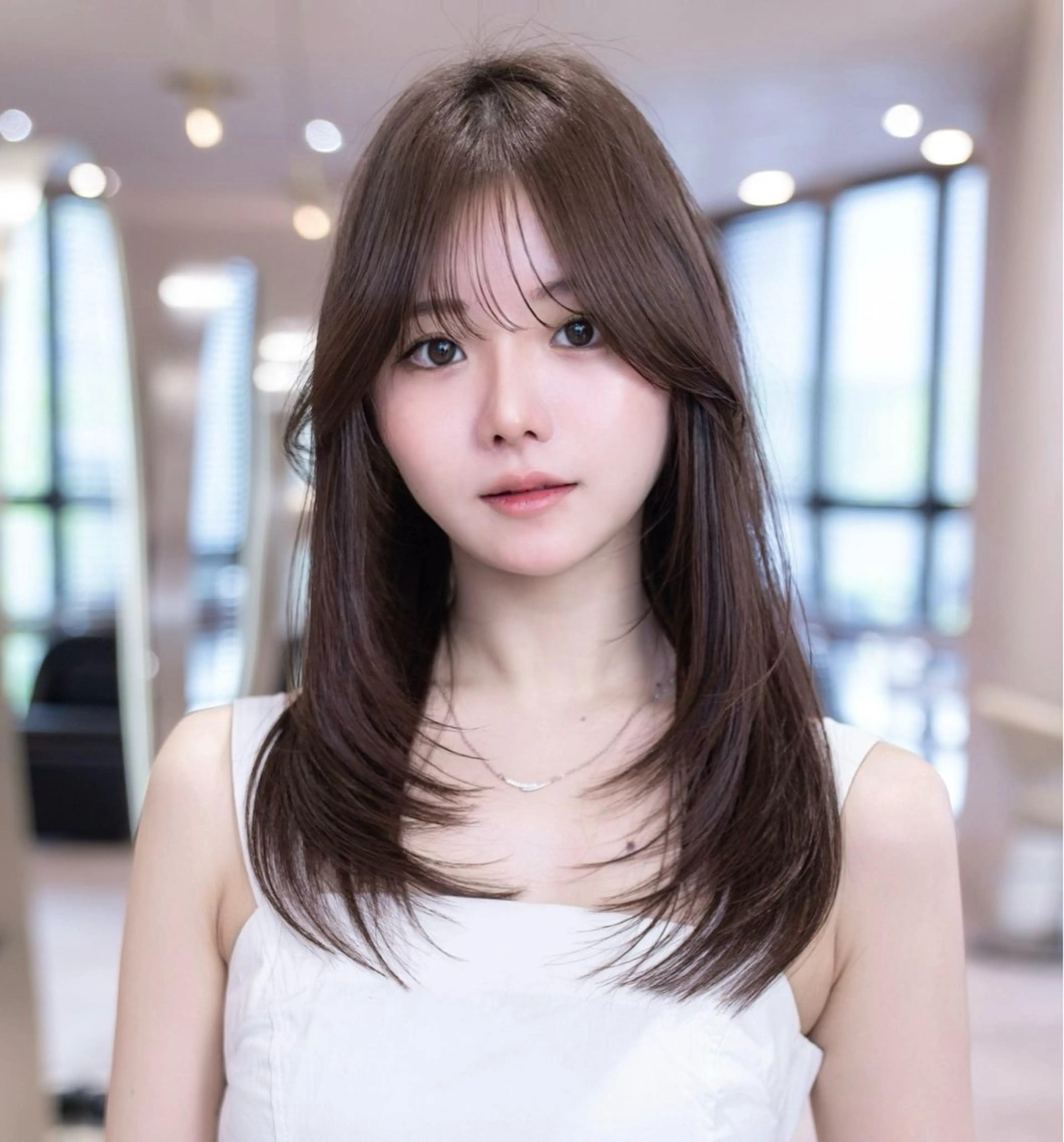セミロング カラー ブラウンカラー 透明感カラー ハッシュカット 韓国風ヘア レイヤーカット カット ヘアカラー トリートメント 渋谷/レイヤーカット 透明感/サッタのヘアスタイル