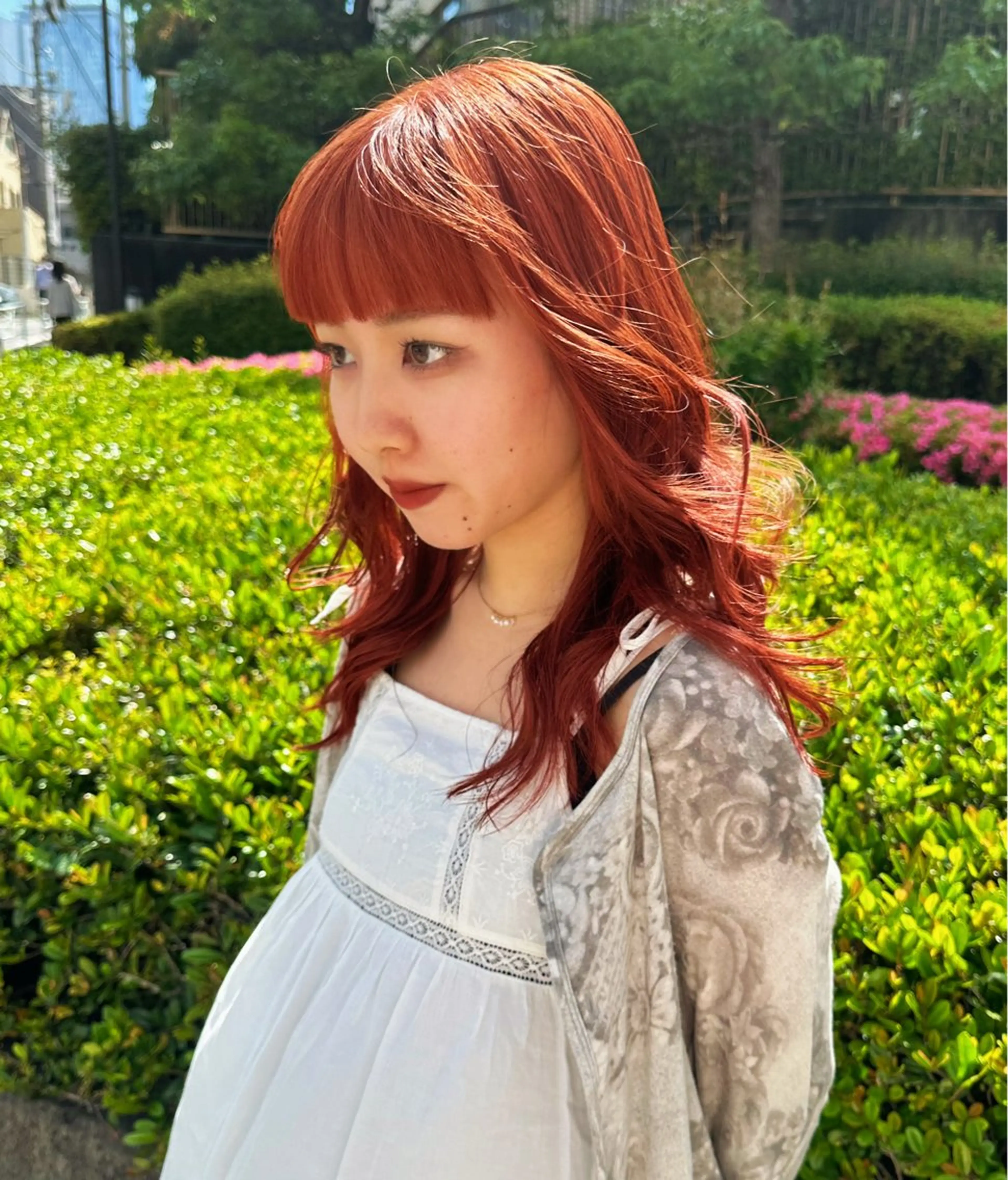 ミディアム カラー オレンジ オレンジレッド レッドカラー ❤️アヤカ Wカラー ボブ レイヤー❤️のヘアスタイル