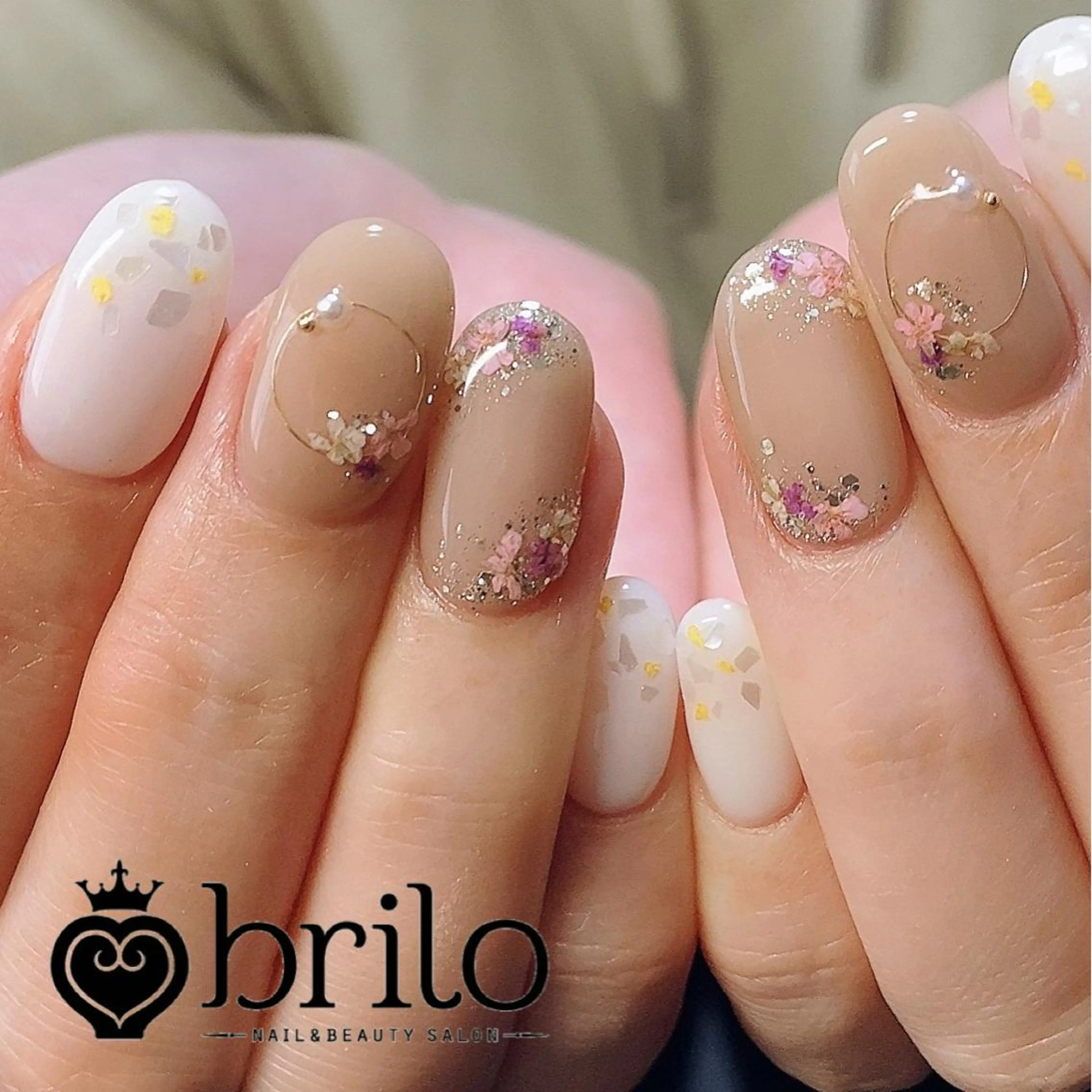 ネイル ブラウン クリアネイル 春ネイル brilo erikaのネイルデザイン