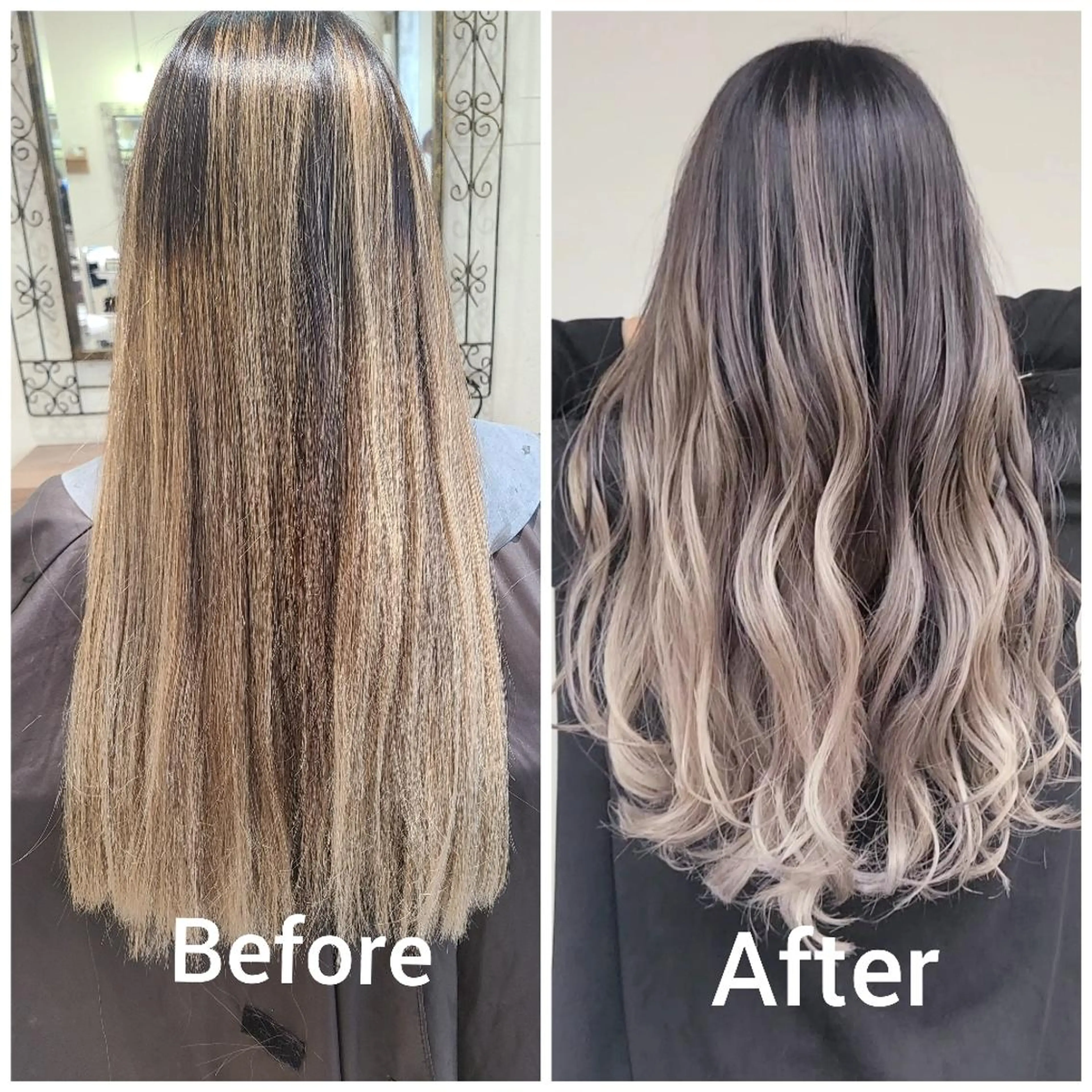 ロング カラー アッシュ アッシュグレー バレイヤージュ ベージュカラー ブリーチ cherie所属・大内 格のヘアスタイル