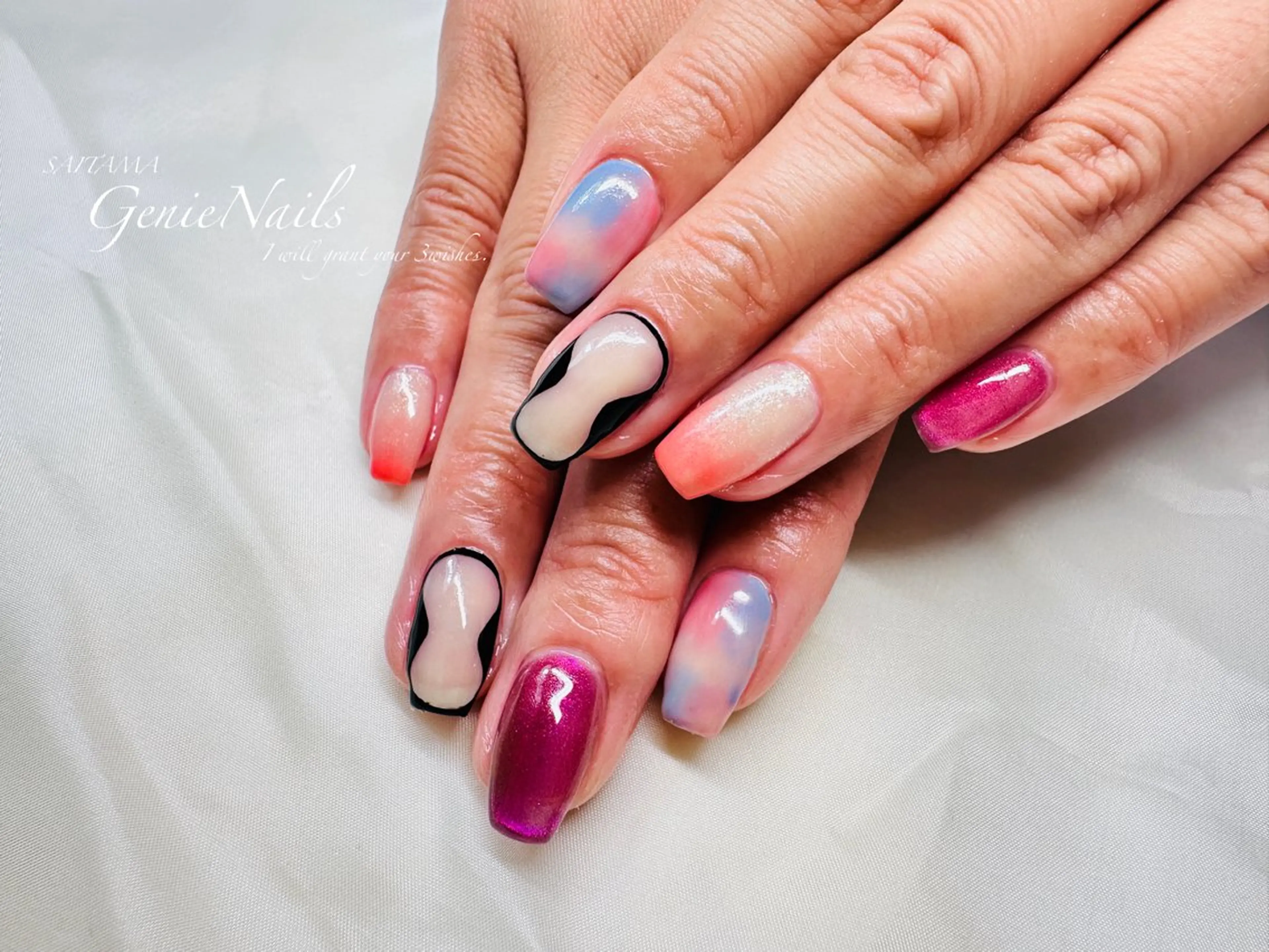 メンズ ネイル アートネイル 長さ出し ロングネイル 持ち込み 春ネイル Genie Nailsのネイルデザイン