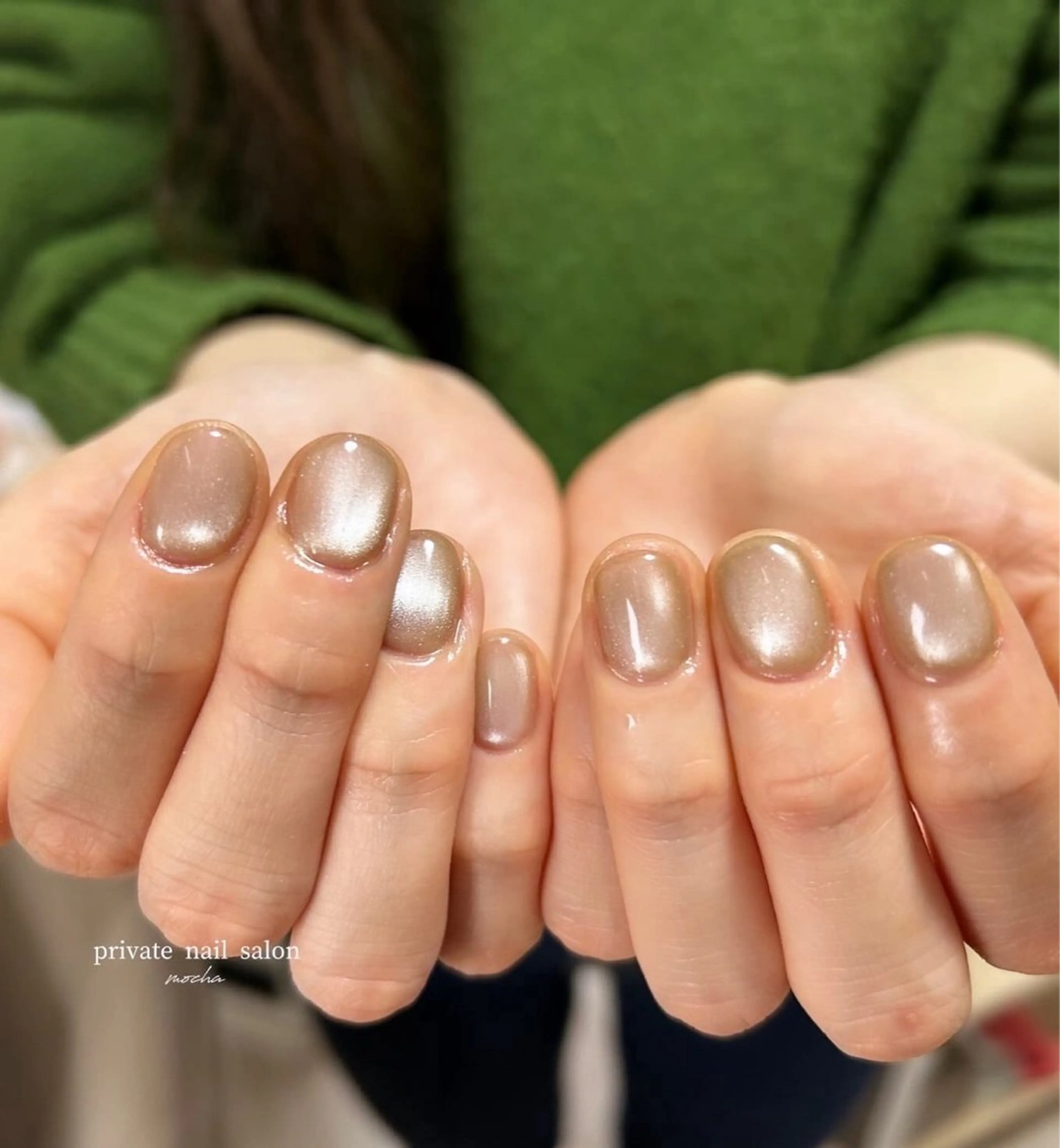 ネイル カジュアル フレンチネイル マグネットネイル ミラーネイル ニュアンスネイル ハンドネイル mocha nailのネイルデザイン