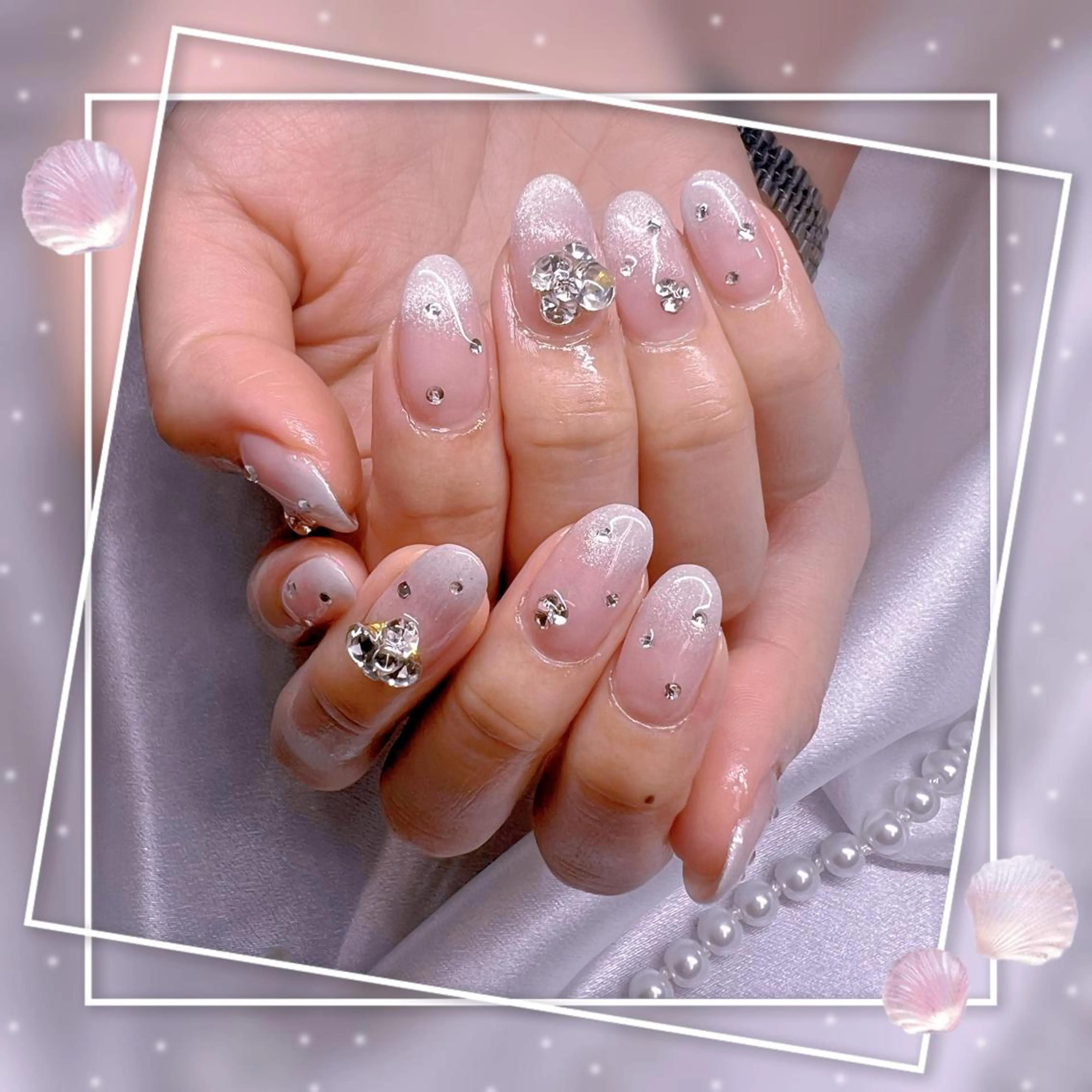 ネイル フレンチネイル キラキラネイル 韓国ネイル マグネットネイル マグネットフレンチ ハンドネイル ハンドケア Chill Nailsalonのネイルデザイン