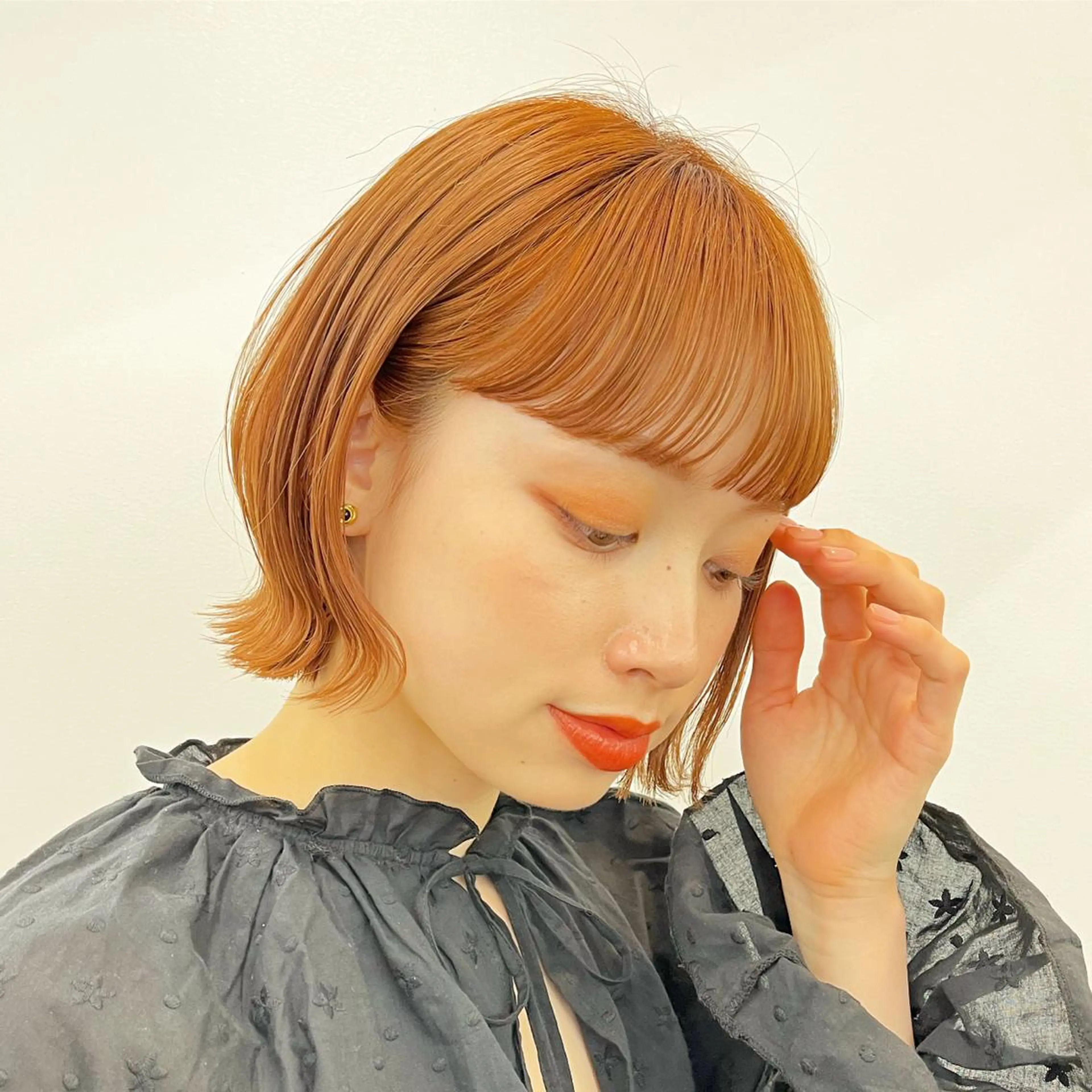 ショート オレンジブラウン ピンクブラウン ボブ 顔周りカット ハイライト ヘアカラー トリートメント 🌱ボブ/レイヤー/ ベージュ/あやみ✨のヘアスタイル