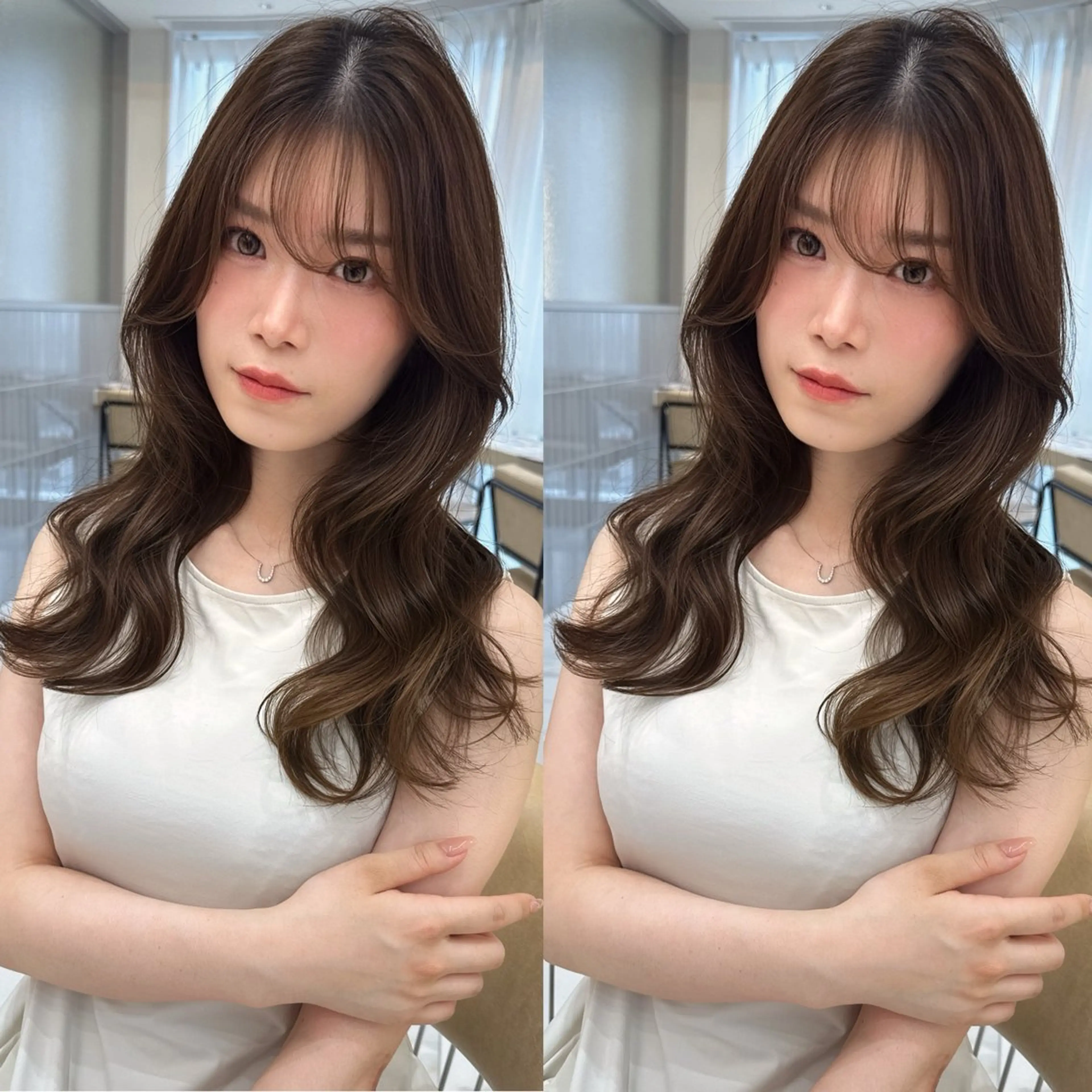 セミロング オリーブカラー 長谷川のヘアスタイル