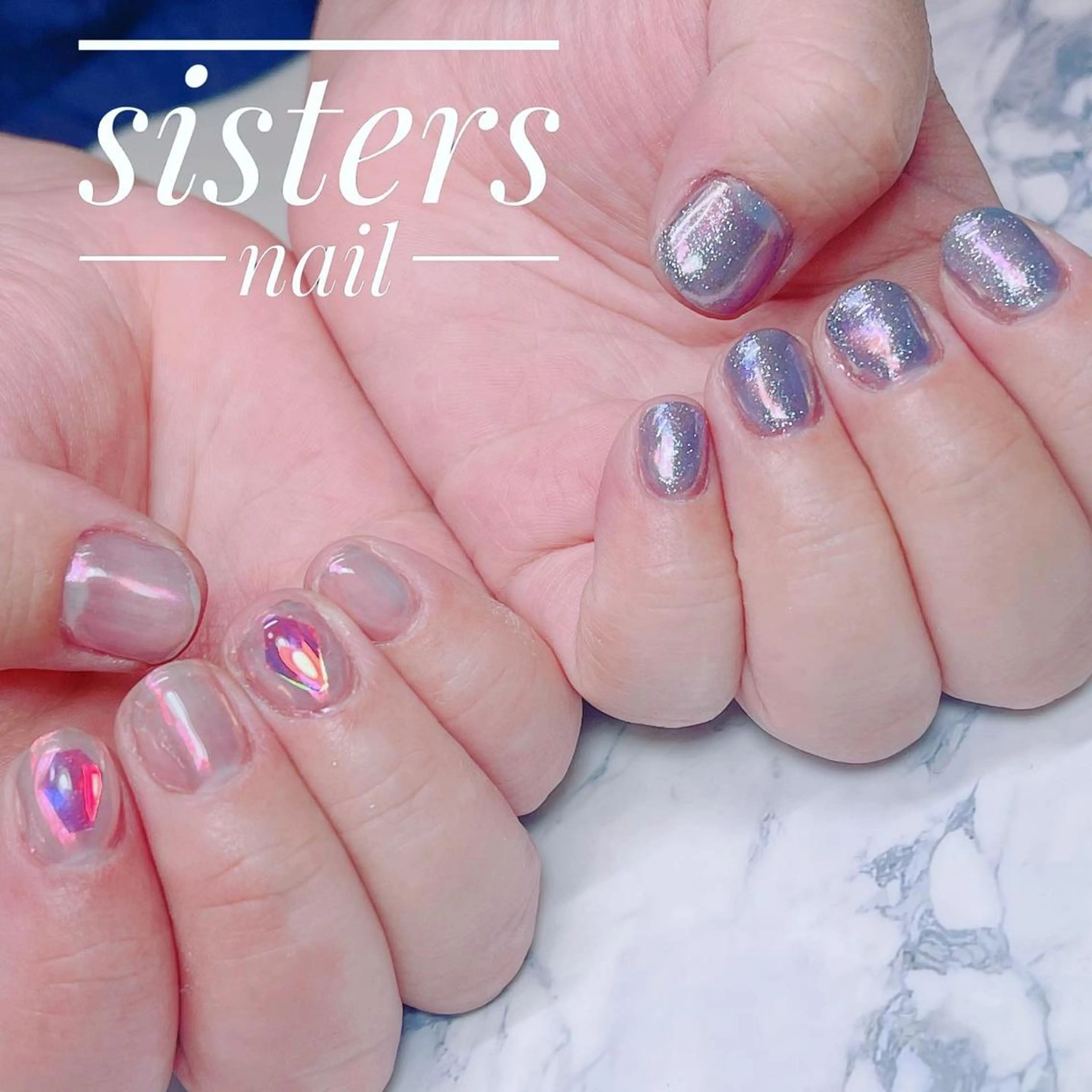 ネイル アートネイル オーロラネイル 氷ネイル・うるうるネイル キラキラネイル 夏ネイル sisters nail.fのネイルデザイン