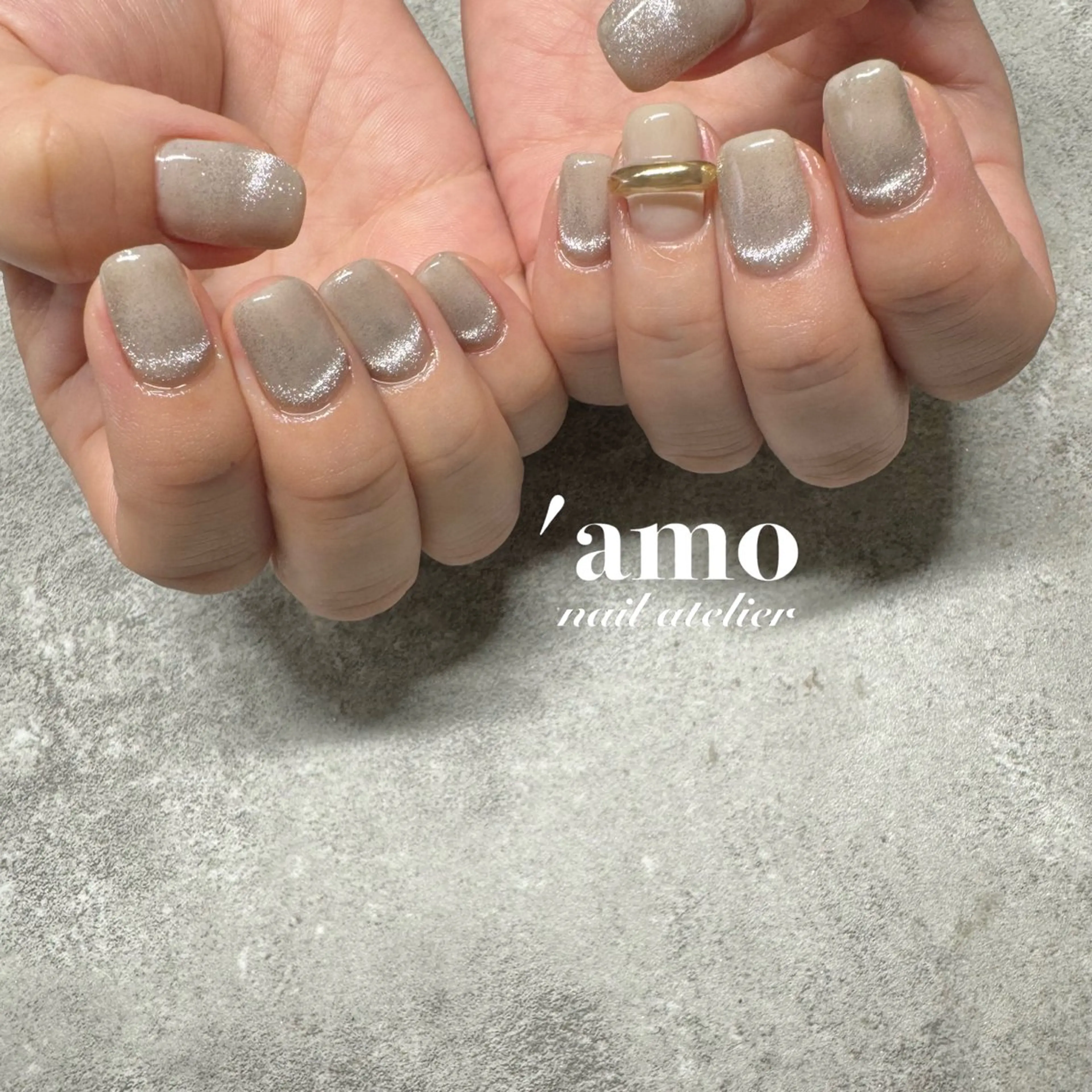 ネイル フレンチネイル マグネットネイル 逆フレンチ 'amo nail atelierのネイルデザイン